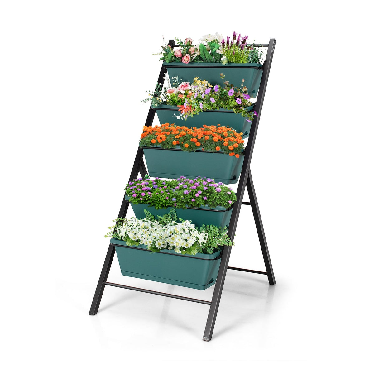 5-tier Vertical Garden Planter Box Elevated Raised Bed with 5 Container-Green-Raised Garden Beds-DECOROLALA