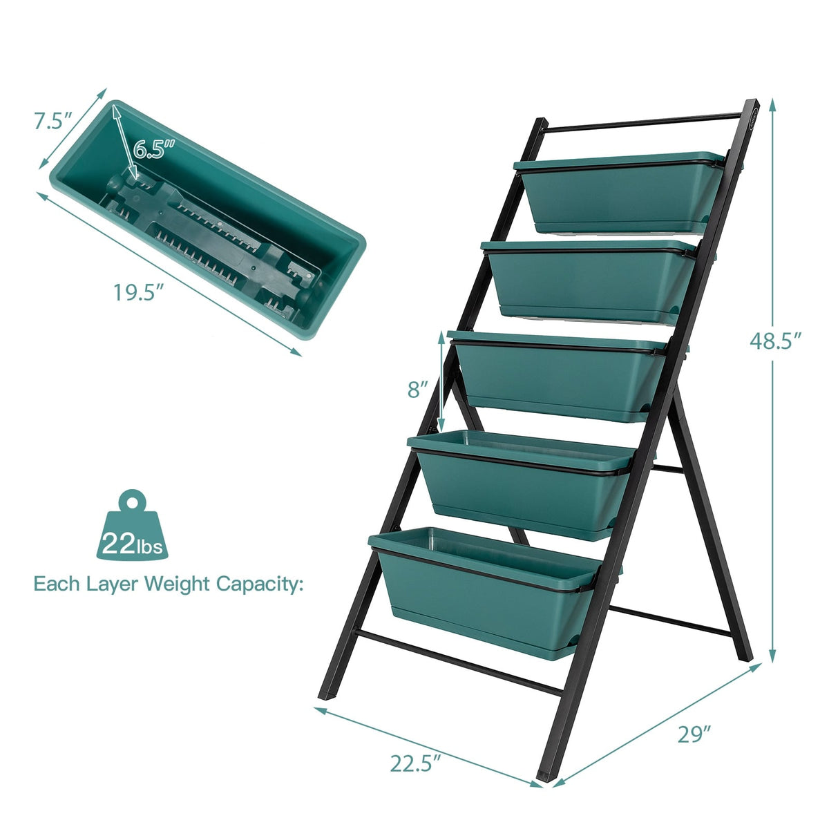 5-tier Vertical Garden Planter Box Elevated Raised Bed with 5 Container-Green-Raised Garden Beds-DECOROLALA