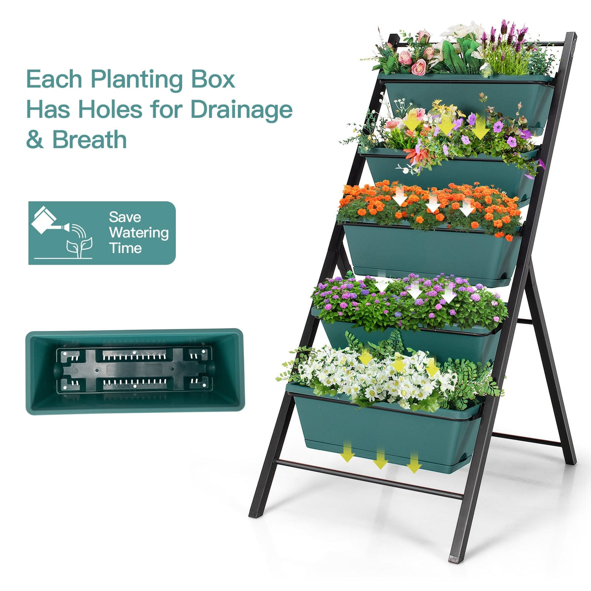 5-tier Vertical Garden Planter Box Elevated Raised Bed with 5 Container-Green-Raised Garden Beds-DECOROLALA