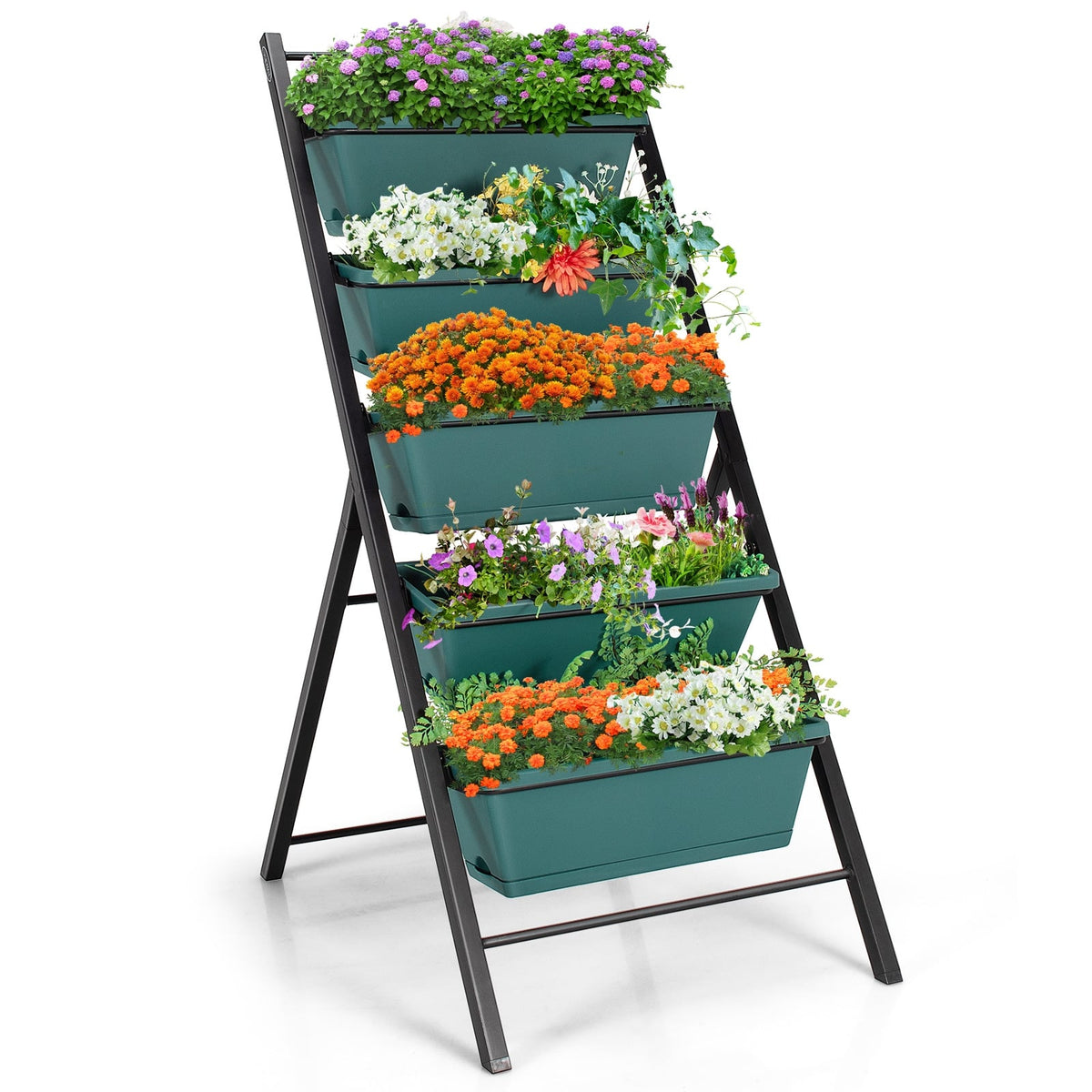 5-tier Vertical Garden Planter Box Elevated Raised Bed with 5 Container-Green-Raised Garden Beds-DECOROLALA