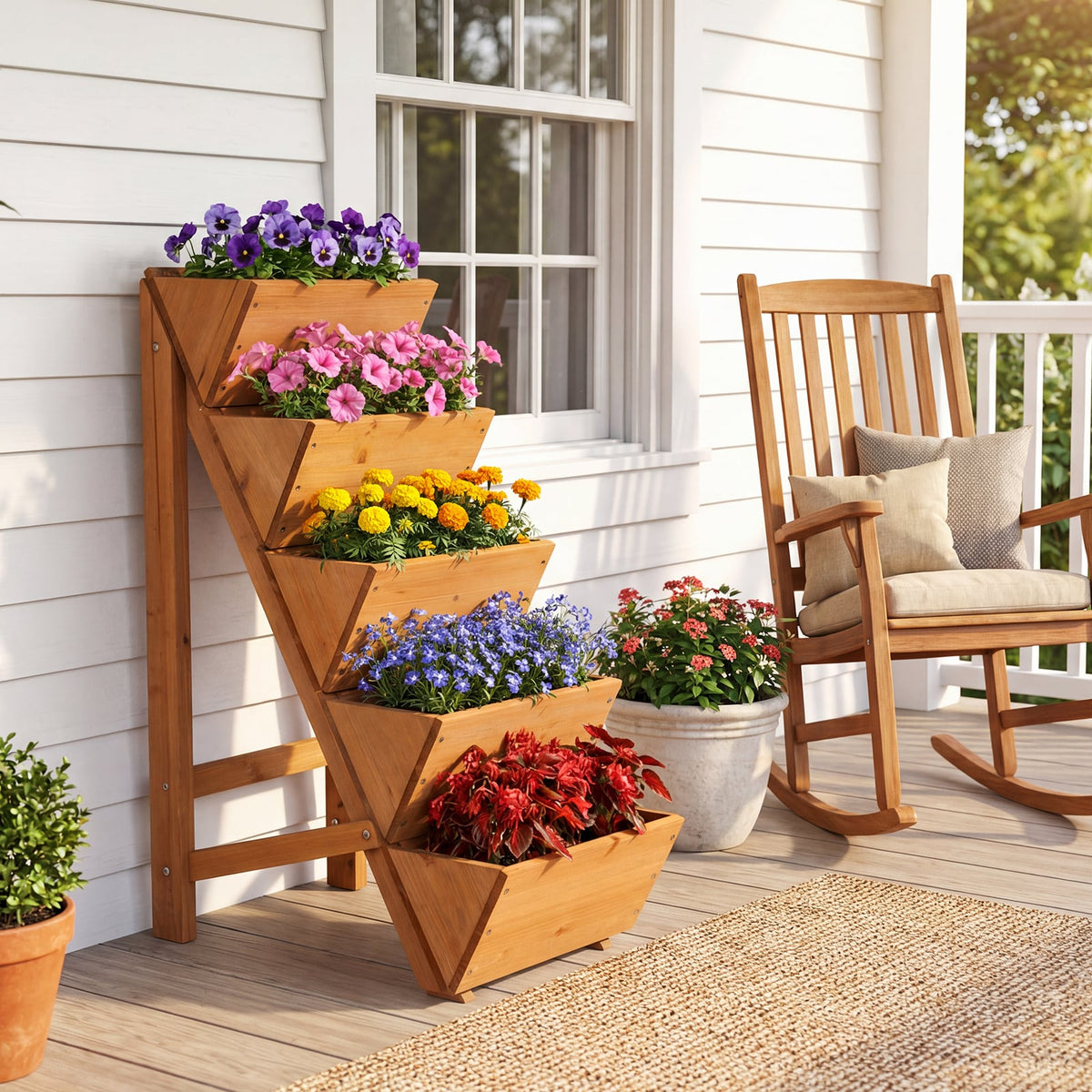 5-tier Vertical Raised Garden Bed Wood Elevated Planter Box with Legs-Orange-Raised Garden Beds-DECOROLALA