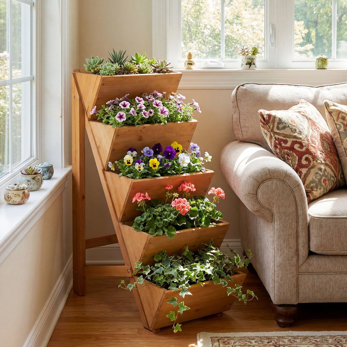5-tier Vertical Raised Garden Bed Wood Elevated Planter Box with Legs-Orange-Raised Garden Beds-DECOROLALA