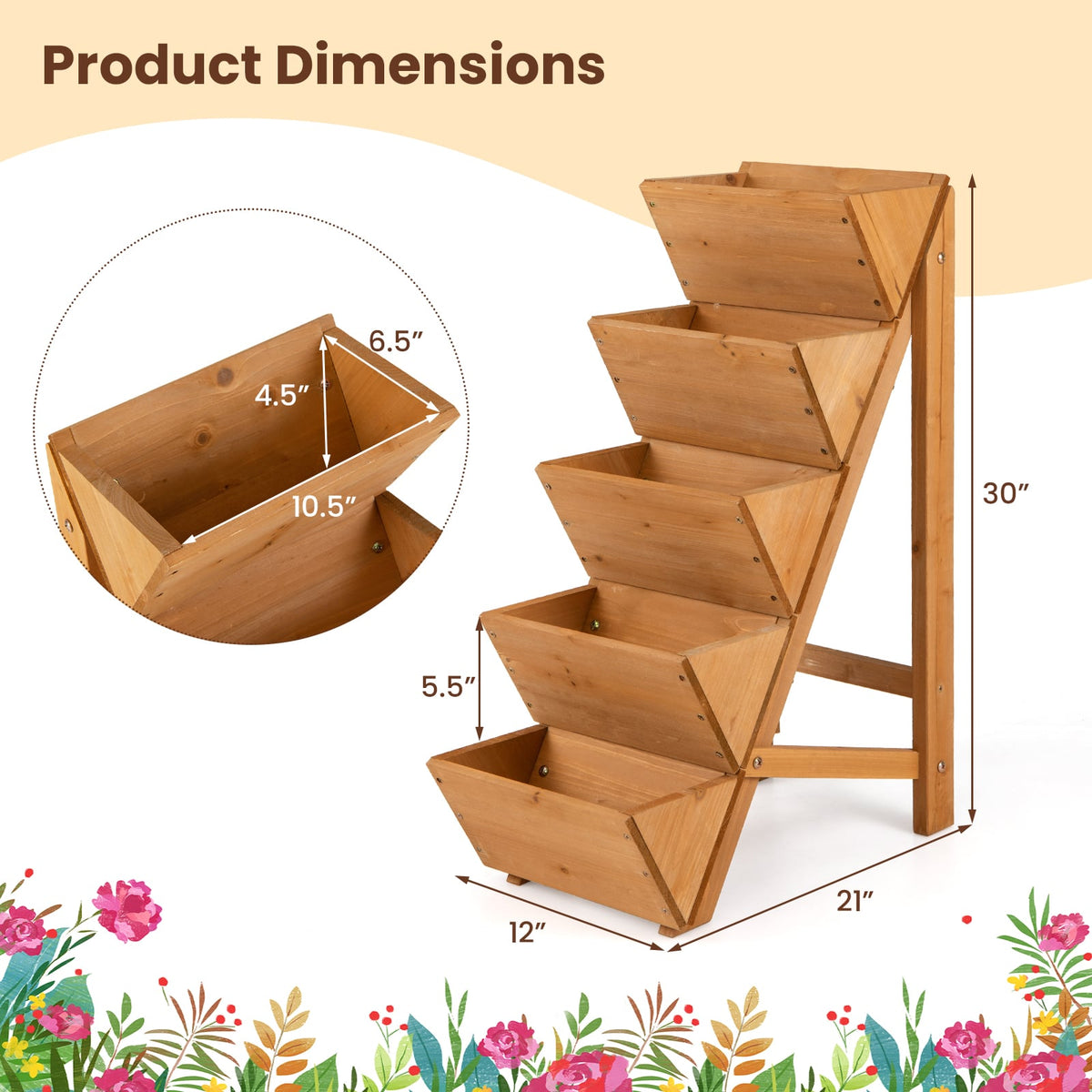 5-tier Vertical Raised Garden Bed Wood Elevated Planter Box with Legs-Orange-Raised Garden Beds-DECOROLALA
