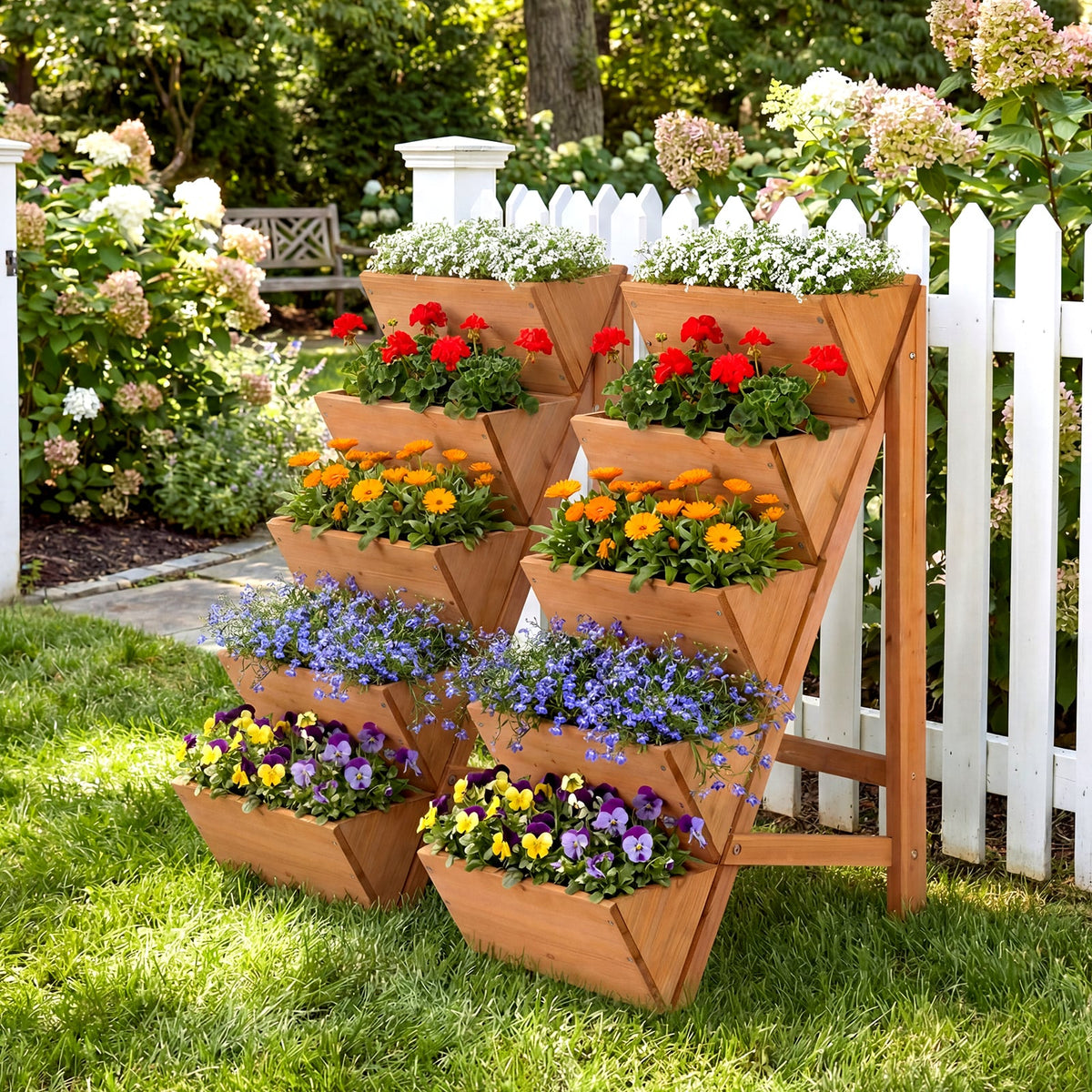 5-tier Vertical Raised Garden Bed Wood Elevated Planter Box with Legs-Orange-Raised Garden Beds-DECOROLALA