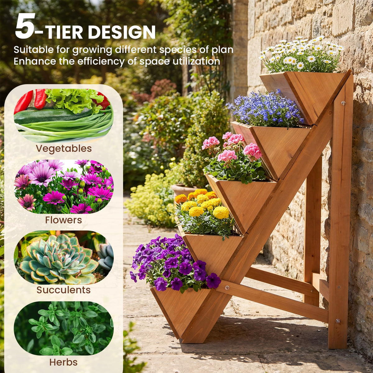 5-tier Vertical Raised Garden Bed Wood Elevated Planter Box with Legs-Orange-Raised Garden Beds-DECOROLALA