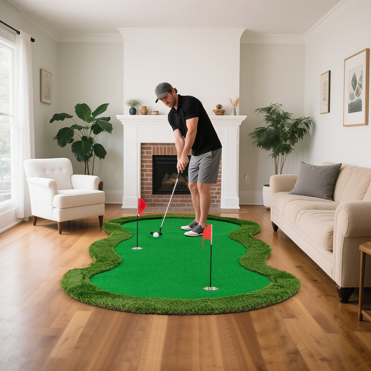 5 x 10 Feet Golf Practice Putting Green Mat with 3 Holes and Golf Balls for Home Office Backyard-Golf-DECOROLALA