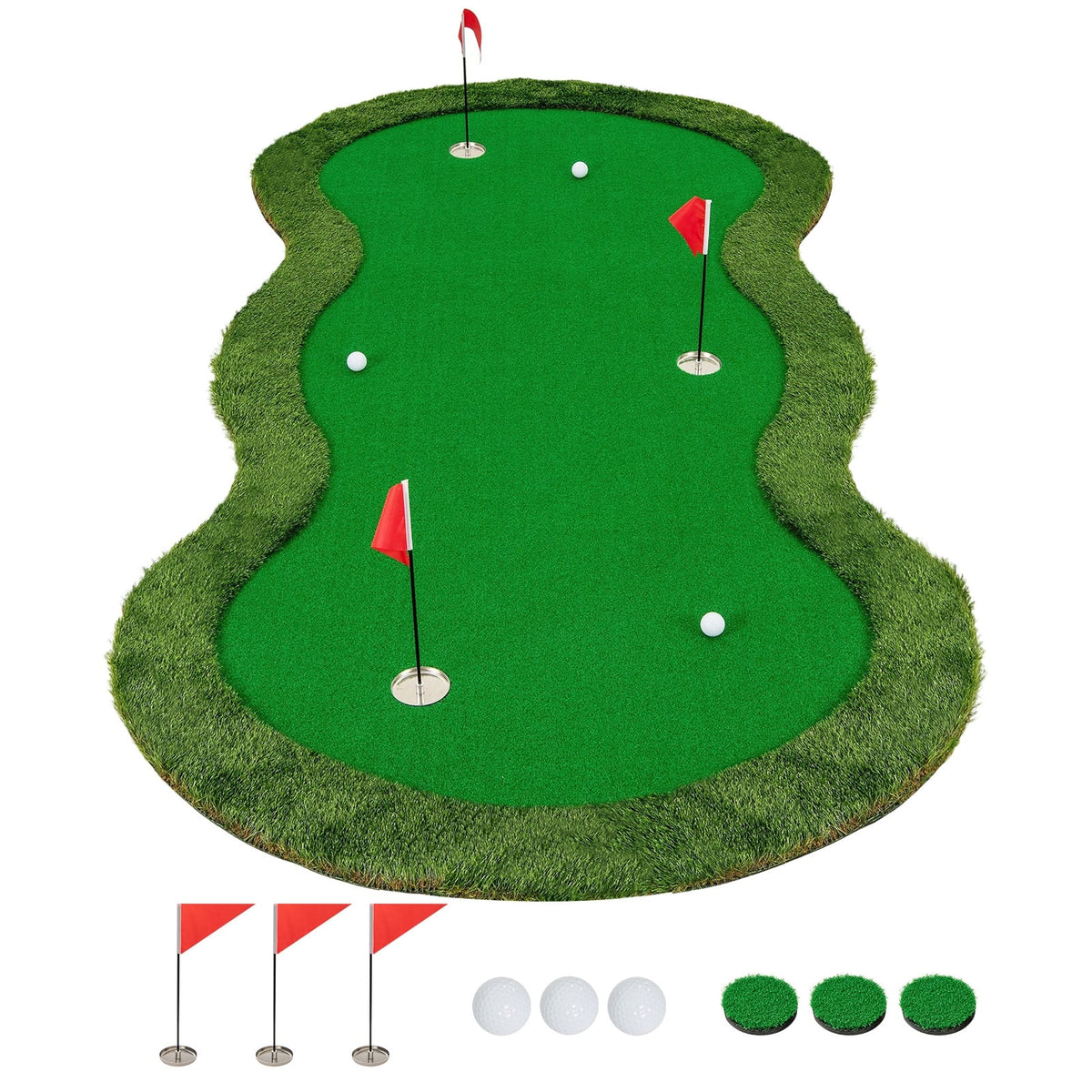 5 x 10 Feet Golf Practice Putting Green Mat with 3 Holes and Golf Balls for Home Office Backyard-Golf-DECOROLALA