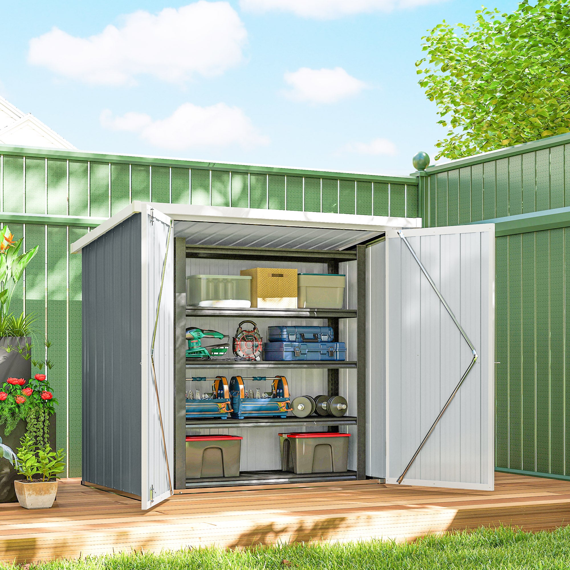 5' x 3' Metal Garden Storage Shed - Light Grey Galvanized Steel-Patio & Garden > Lawn & Garden > Sheds-DECOROLALA