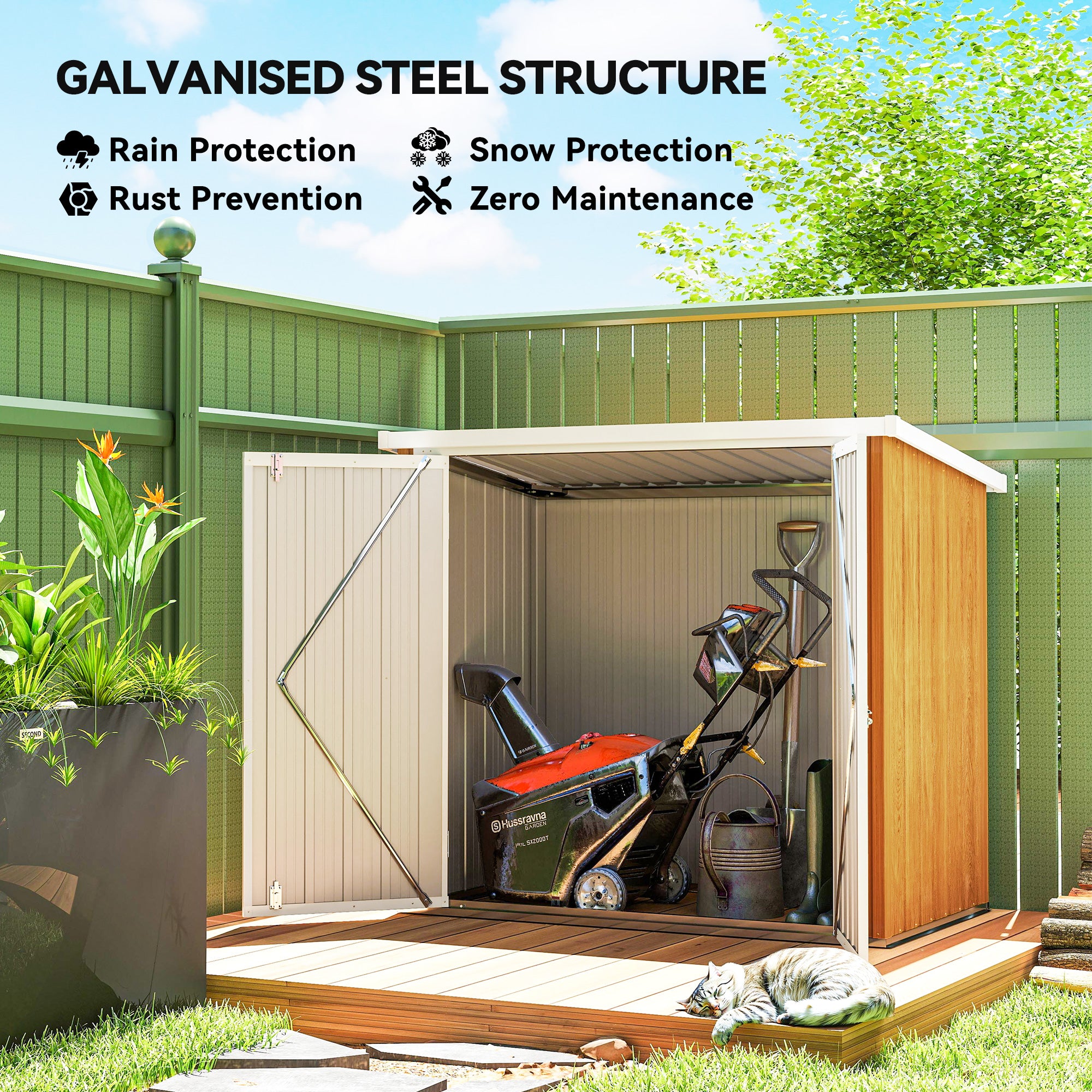 5' x 3' Metal Garden Storage Shed - Teak Galvanized Steel-DECOROLALA