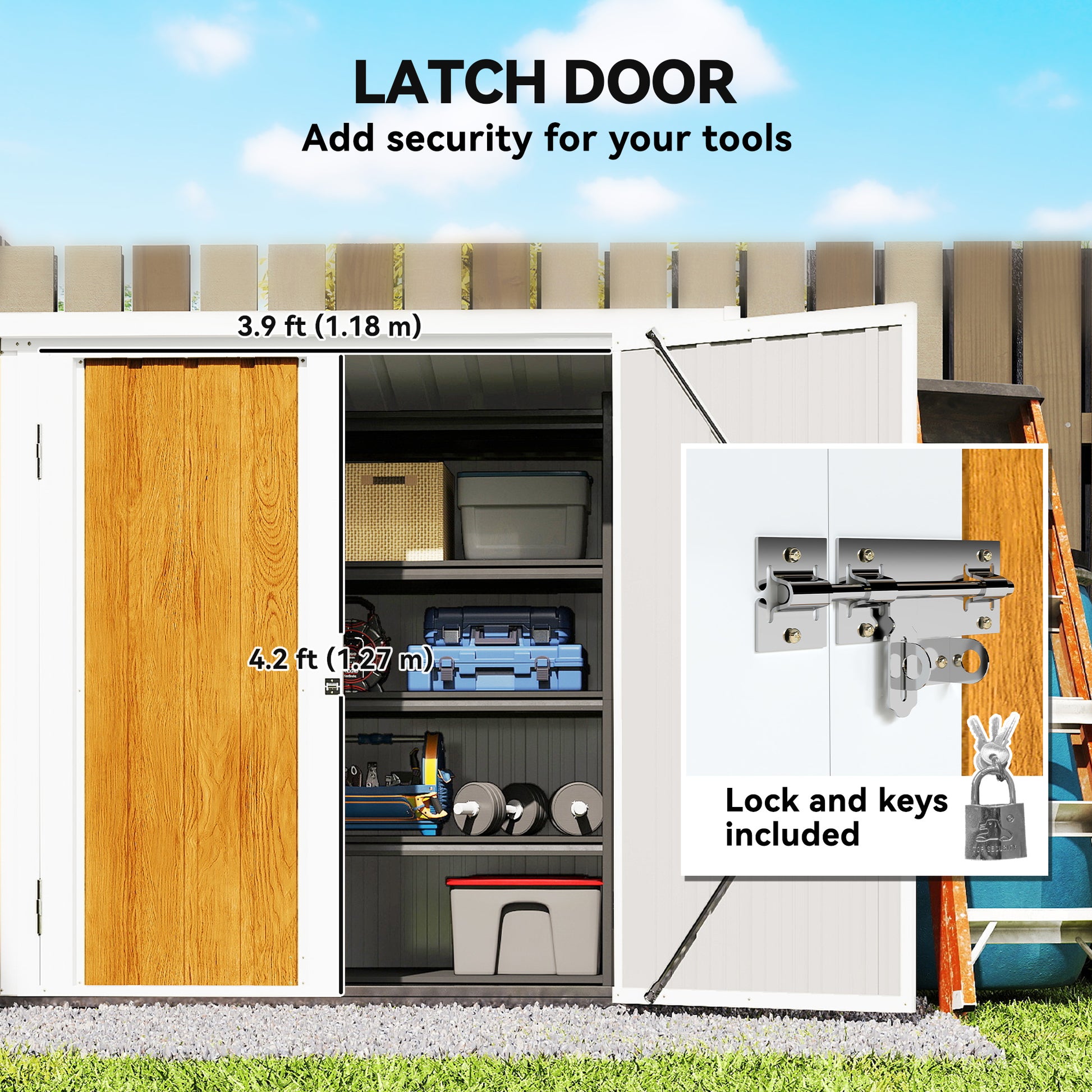 5' x 3' Metal Garden Storage Shed - Teak Galvanized Steel-DECOROLALA