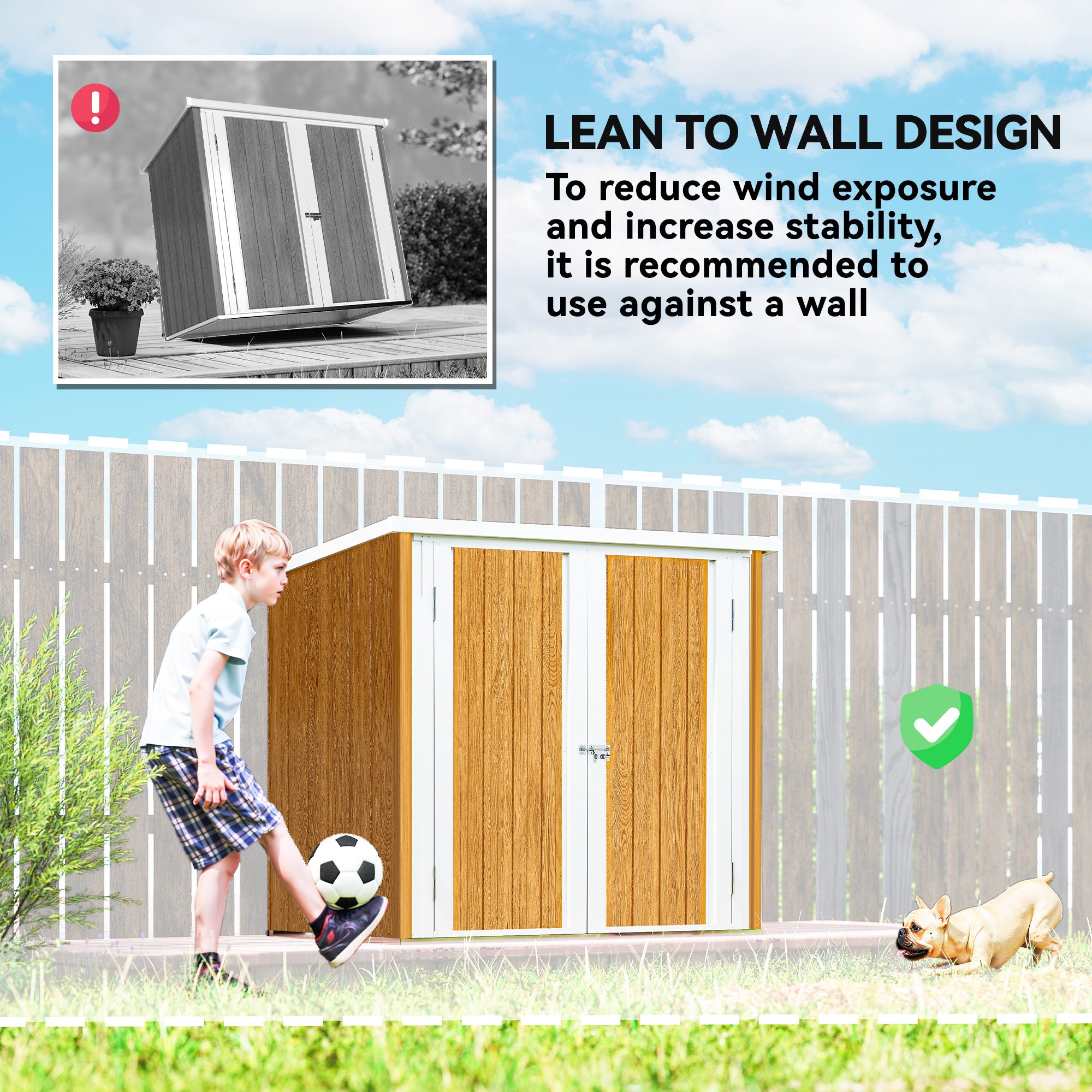 5' x 3' Metal Garden Storage Shed - Teak Galvanized Steel-DECOROLALA
