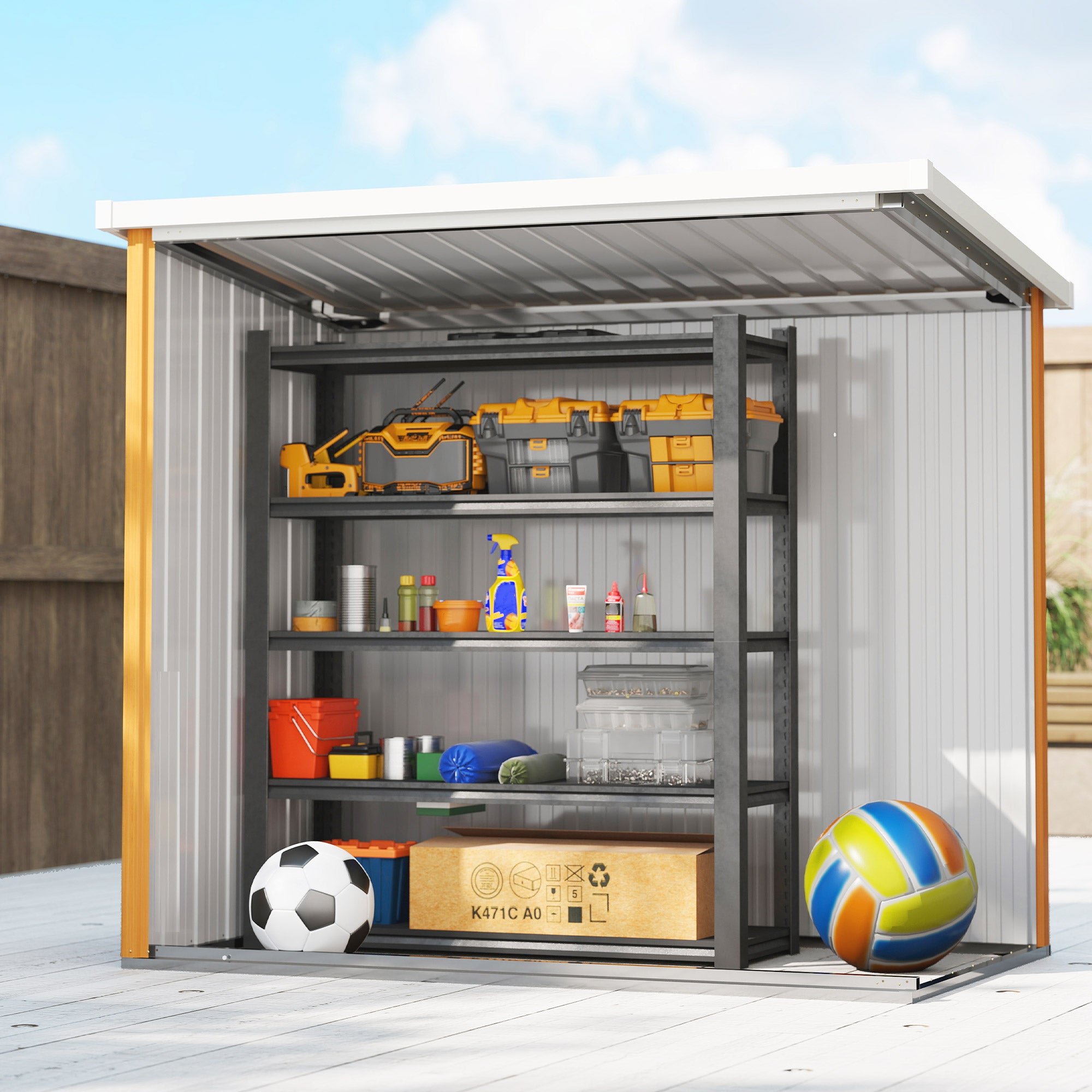 5' x 3' Metal Garden Storage Shed - Teak Galvanized Steel-DECOROLALA