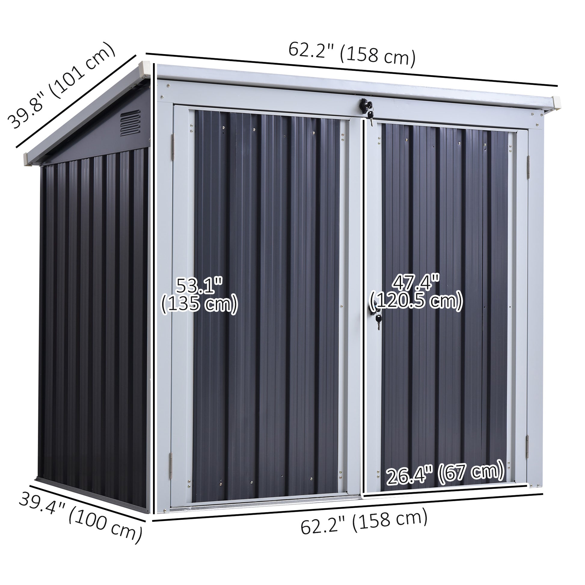 5' x 3' Outdoor Garbage Bin Storage Shed - Black Steel-Patio & Garden > Lawn & Garden > Sheds-DECOROLALA