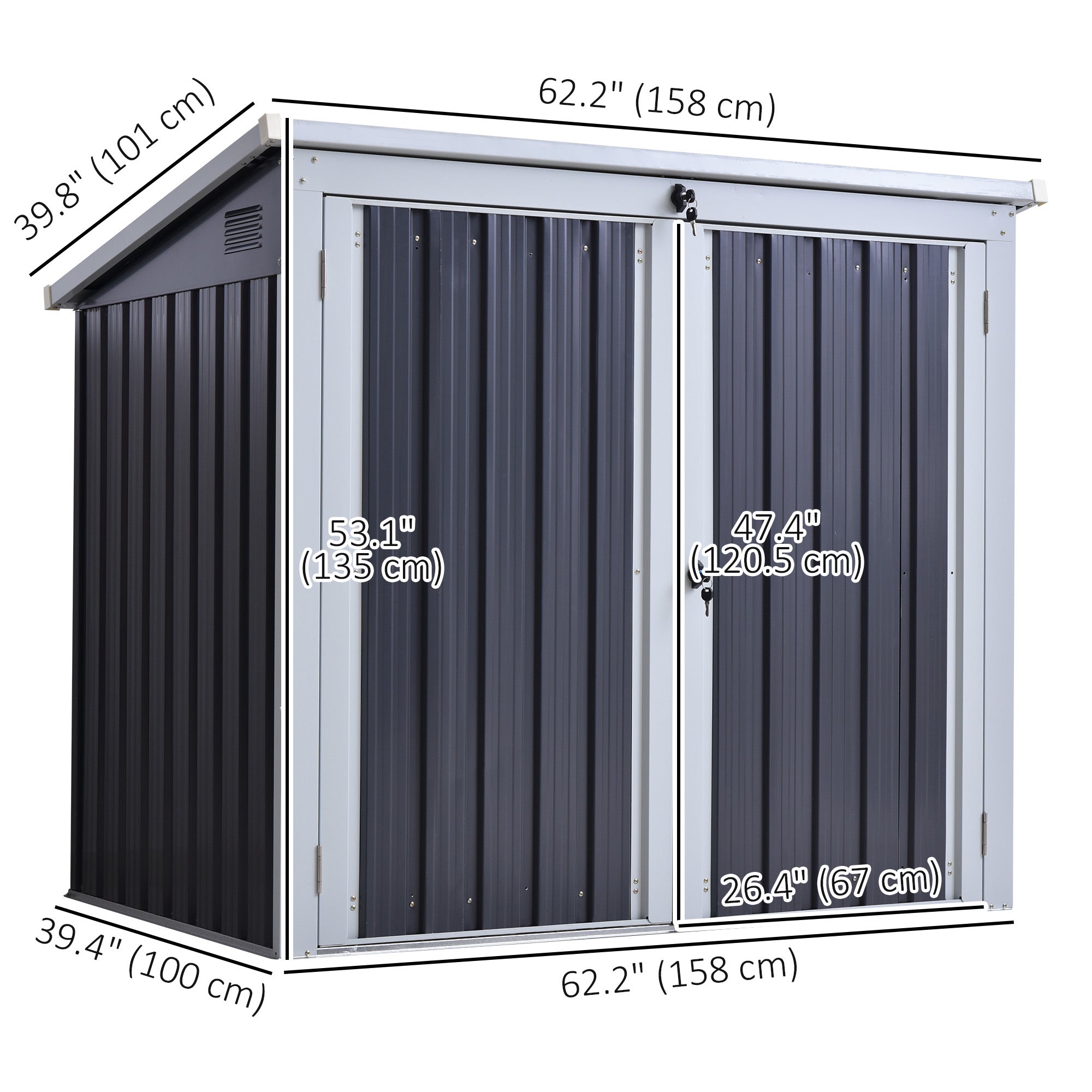 5' x 3' Outdoor Garbage Bin Storage Shed - Black Steel-Patio & Garden > Lawn & Garden > Sheds-DECOROLALA