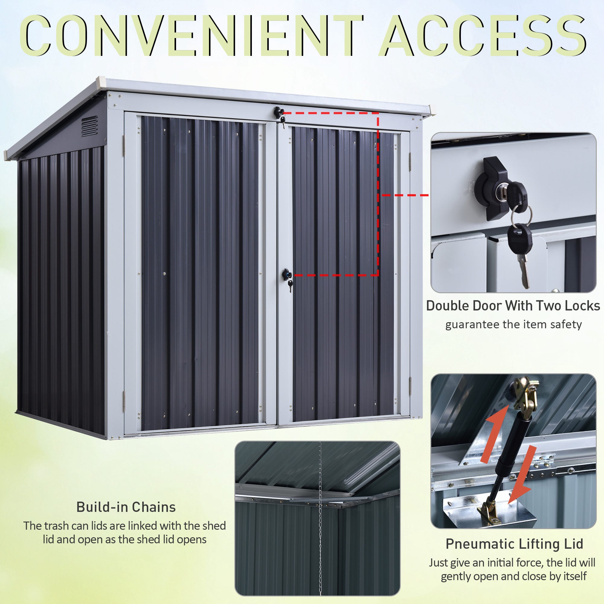 5' x 3' Outdoor Garbage Bin Storage Shed - Black Steel-Patio & Garden > Lawn & Garden > Sheds-DECOROLALA