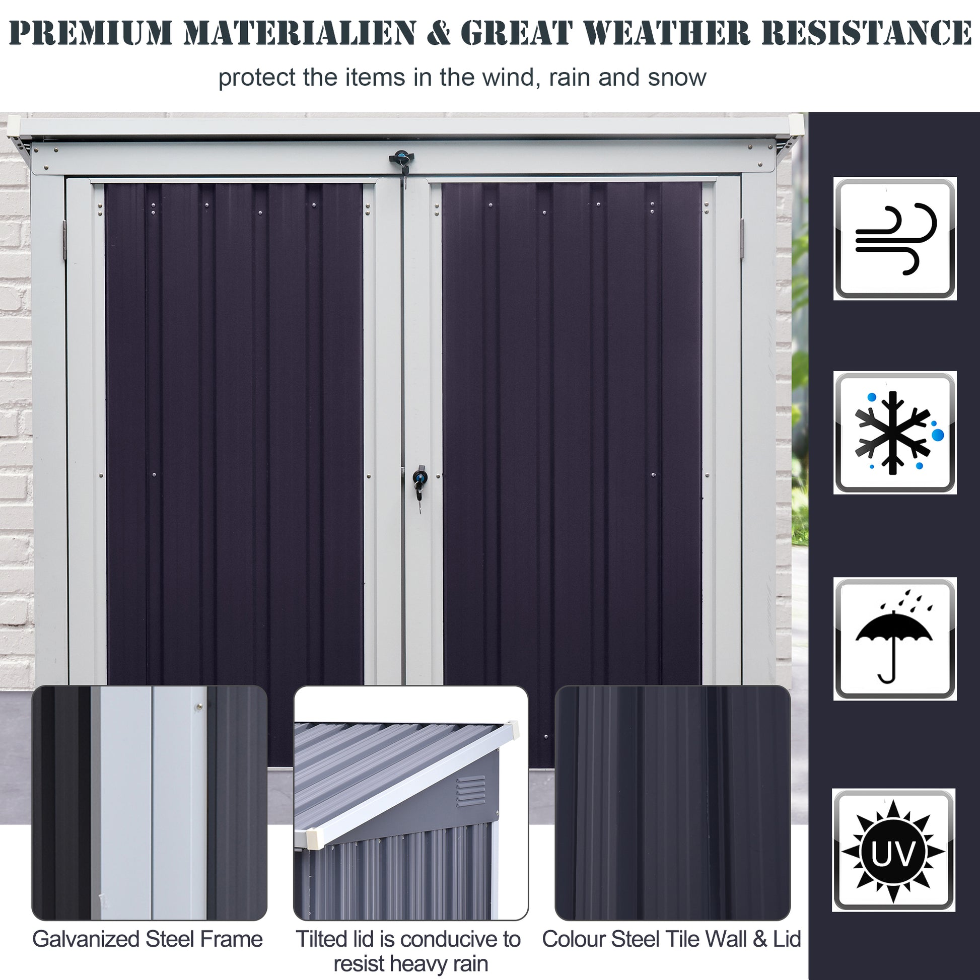 5' x 3' Outdoor Garbage Bin Storage Shed - Black Steel-Patio & Garden > Lawn & Garden > Sheds-DECOROLALA