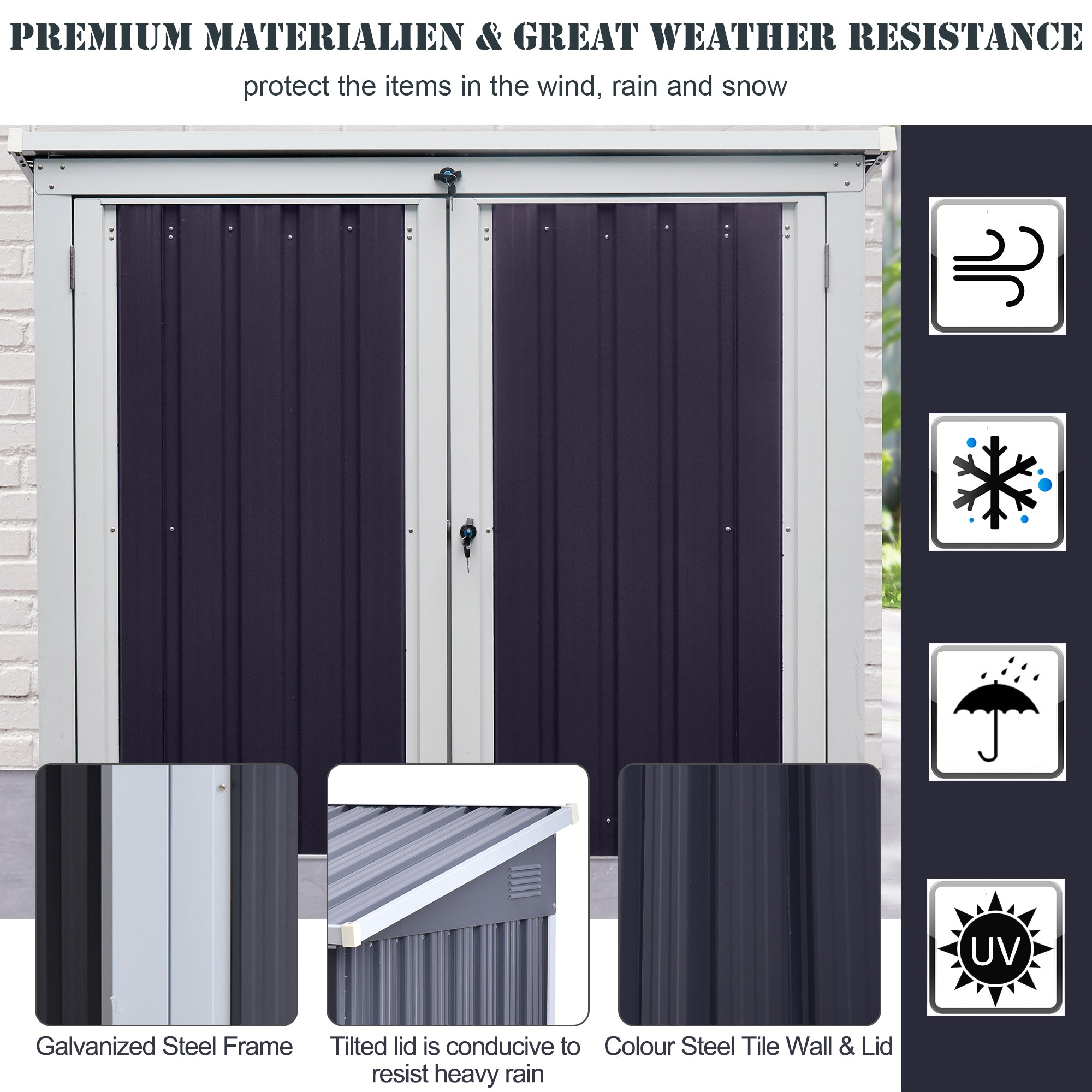 5' x 3' Outdoor Garbage Bin Storage Shed - Black Steel-Patio & Garden > Lawn & Garden > Sheds-DECOROLALA