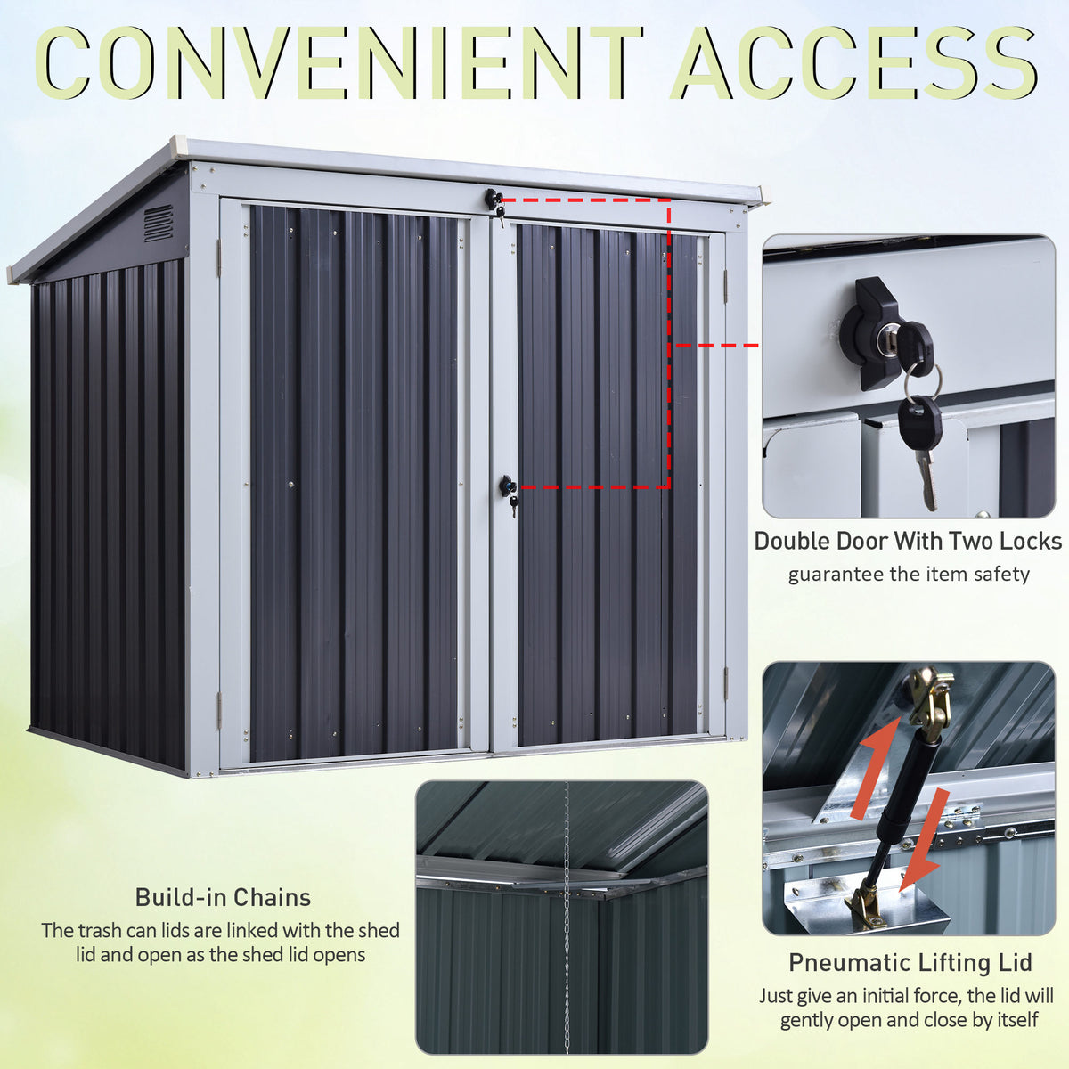 5' x 3' Outdoor Garbage Bin Storage Shed - Black Steel-Storage Sheds-DECOROLALA