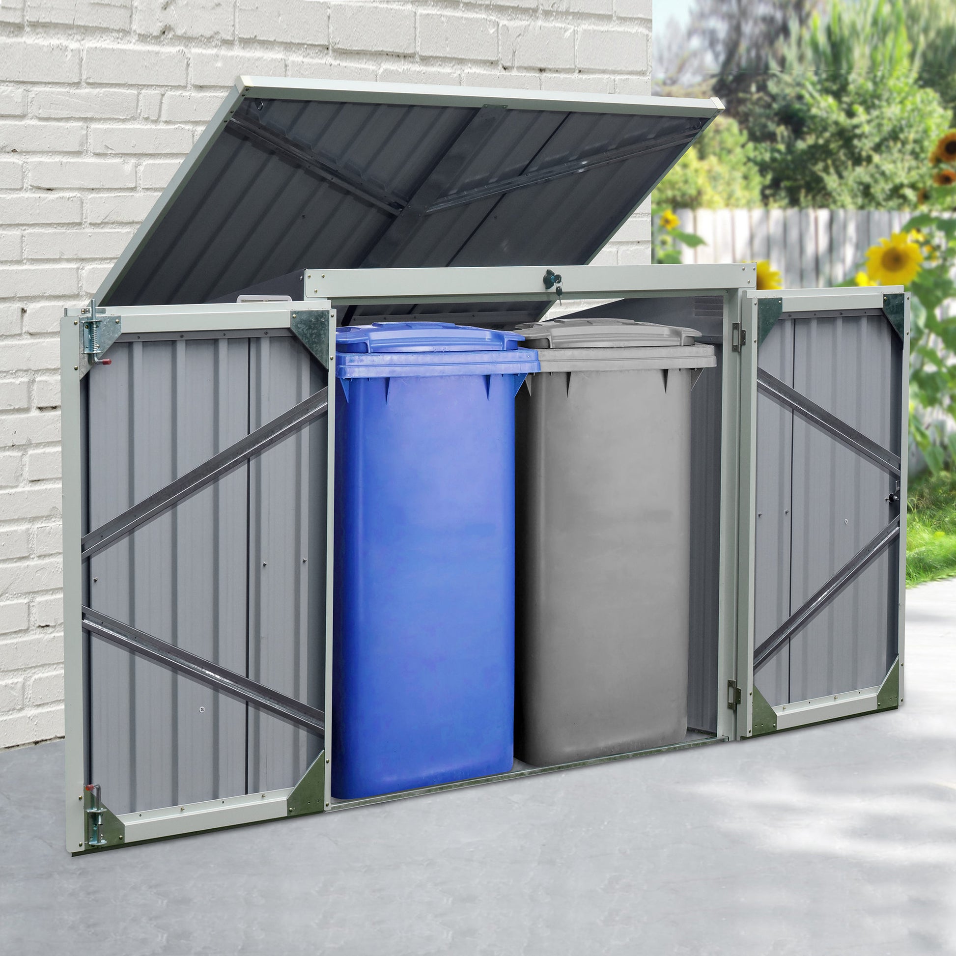 5' x 3' Outdoor Garbage Bin Storage Shed - Black Steel-Patio & Garden > Lawn & Garden > Sheds-DECOROLALA