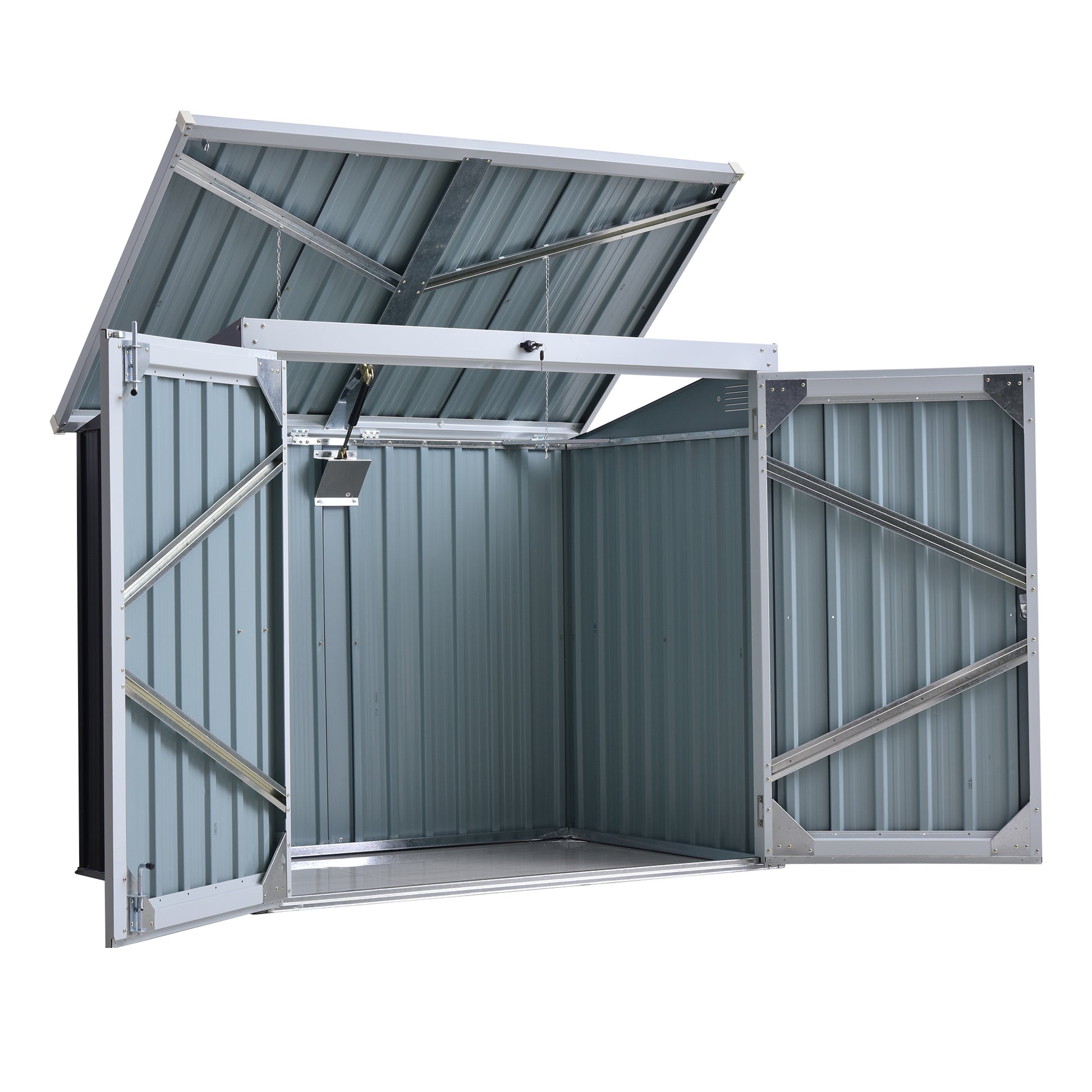 5' x 3' Outdoor Garbage Bin Storage Shed - Black Steel-Patio & Garden > Lawn & Garden > Sheds-DECOROLALA