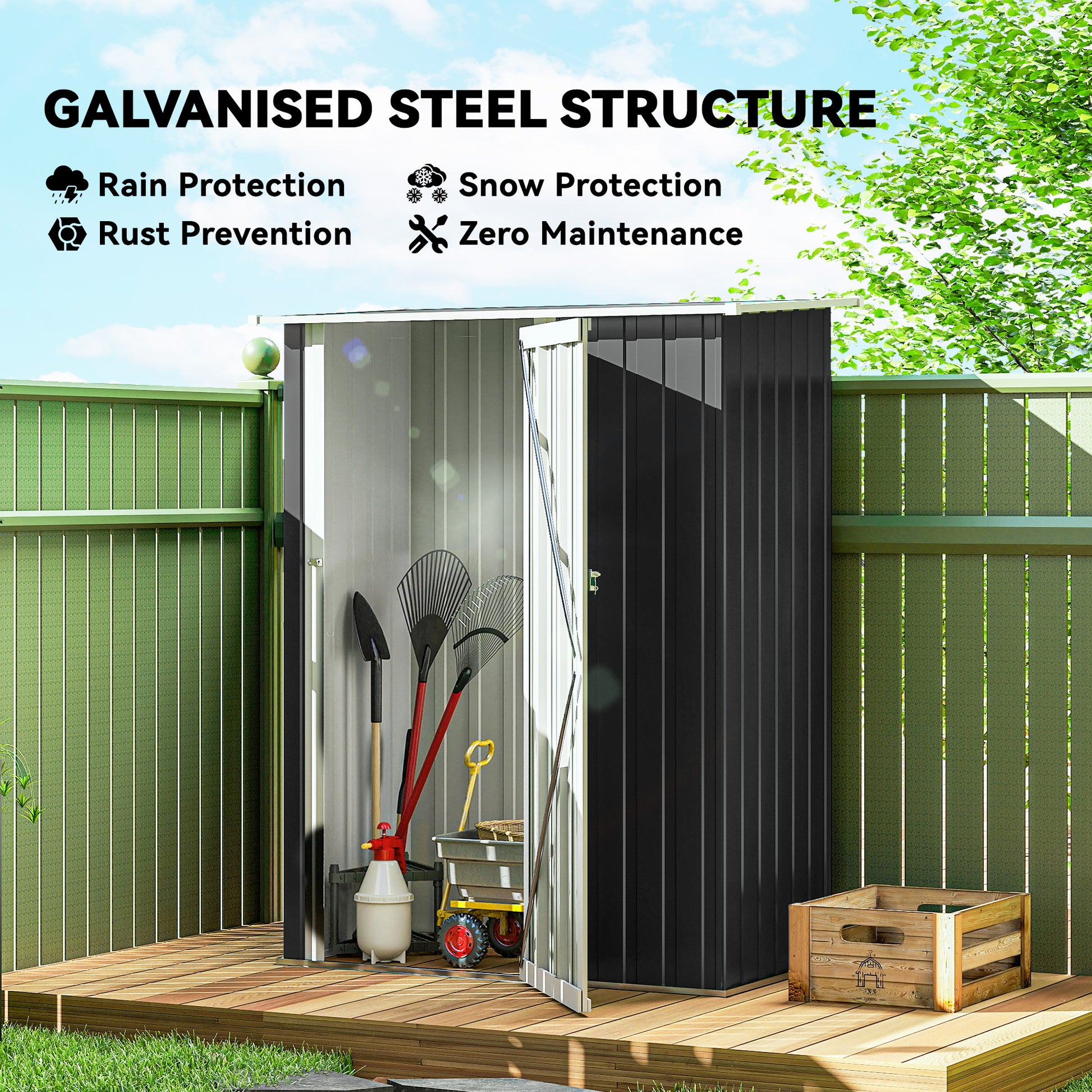 5' x 3' Outdoor Metal Garden Storage Shed - Dark Grey-Patio & Garden > Lawn & Garden > Sheds-DECOROLALA