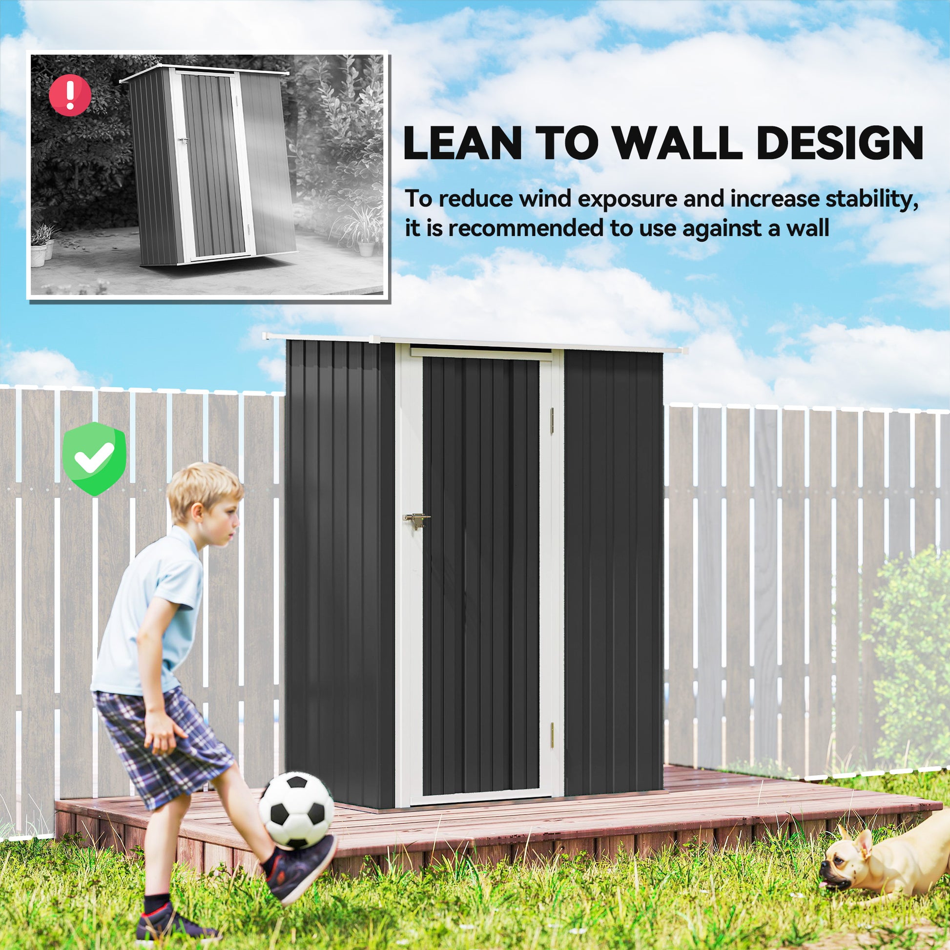 5' x 3' Outdoor Metal Garden Storage Shed - Dark Grey-Patio & Garden > Lawn & Garden > Sheds-DECOROLALA