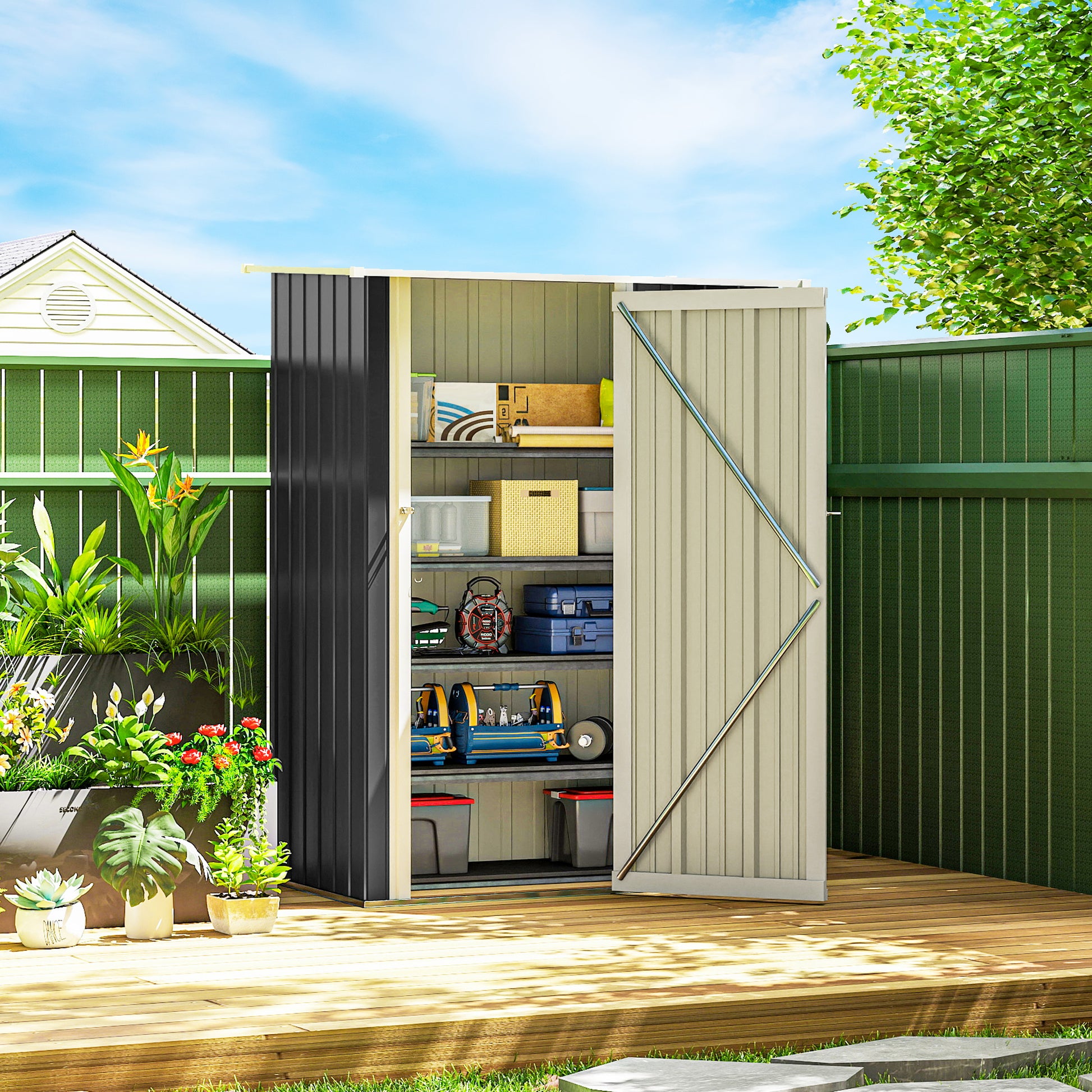 5' x 3' Outdoor Metal Garden Storage Shed - Dark Grey-Patio & Garden > Lawn & Garden > Sheds-DECOROLALA