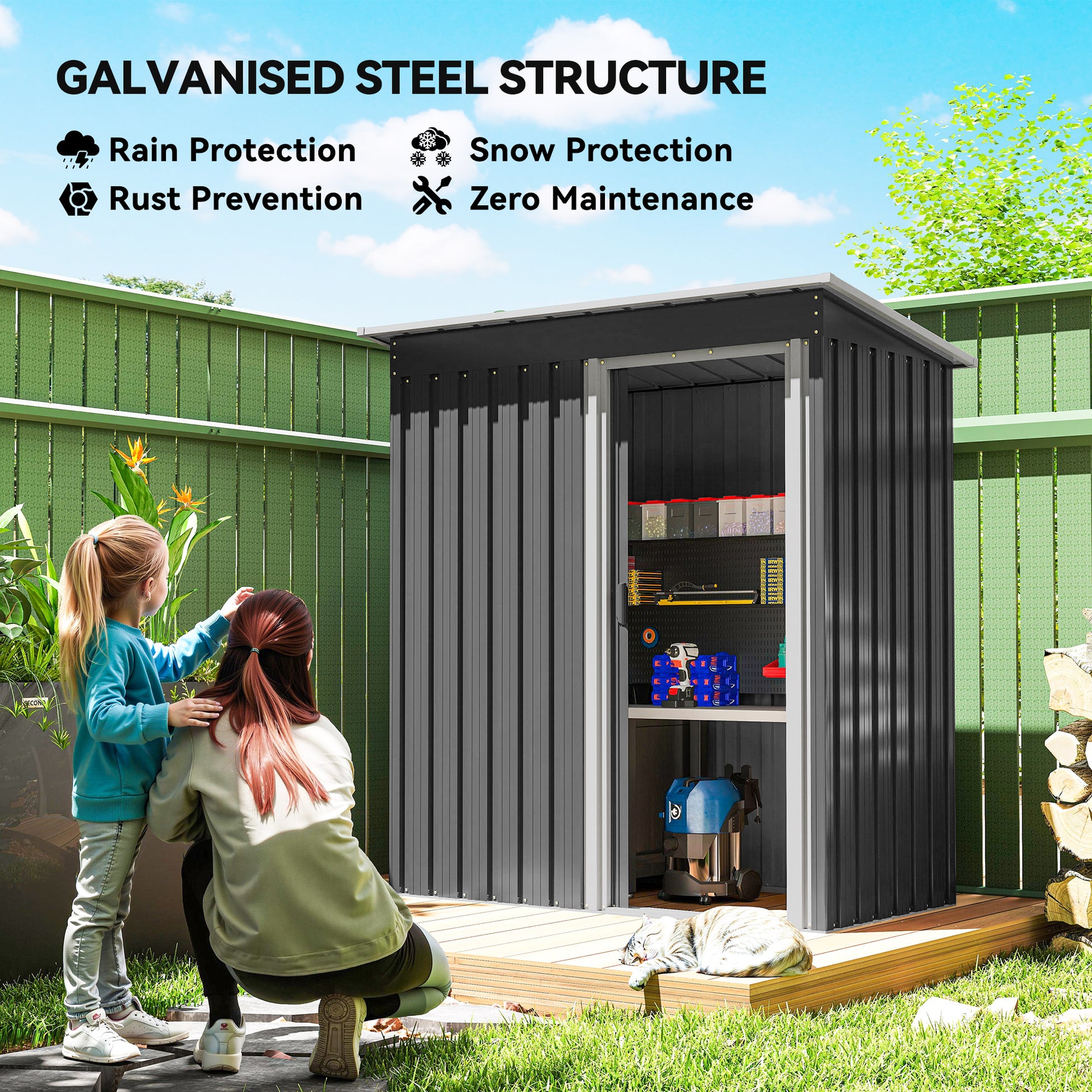 5' x 3' Outdoor Steel Storage Shed - Black Sliding Door-Patio & Garden > Lawn & Garden > Sheds-DECOROLALA