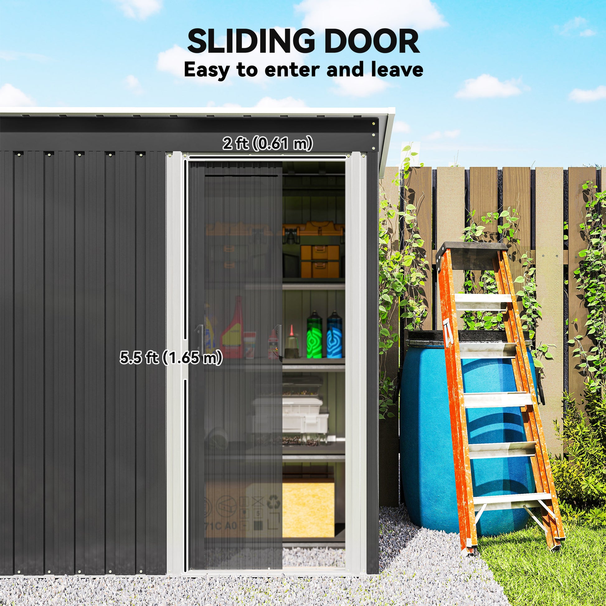 5' x 3' Outdoor Steel Storage Shed - Black Sliding Door-Patio & Garden > Lawn & Garden > Sheds-DECOROLALA
