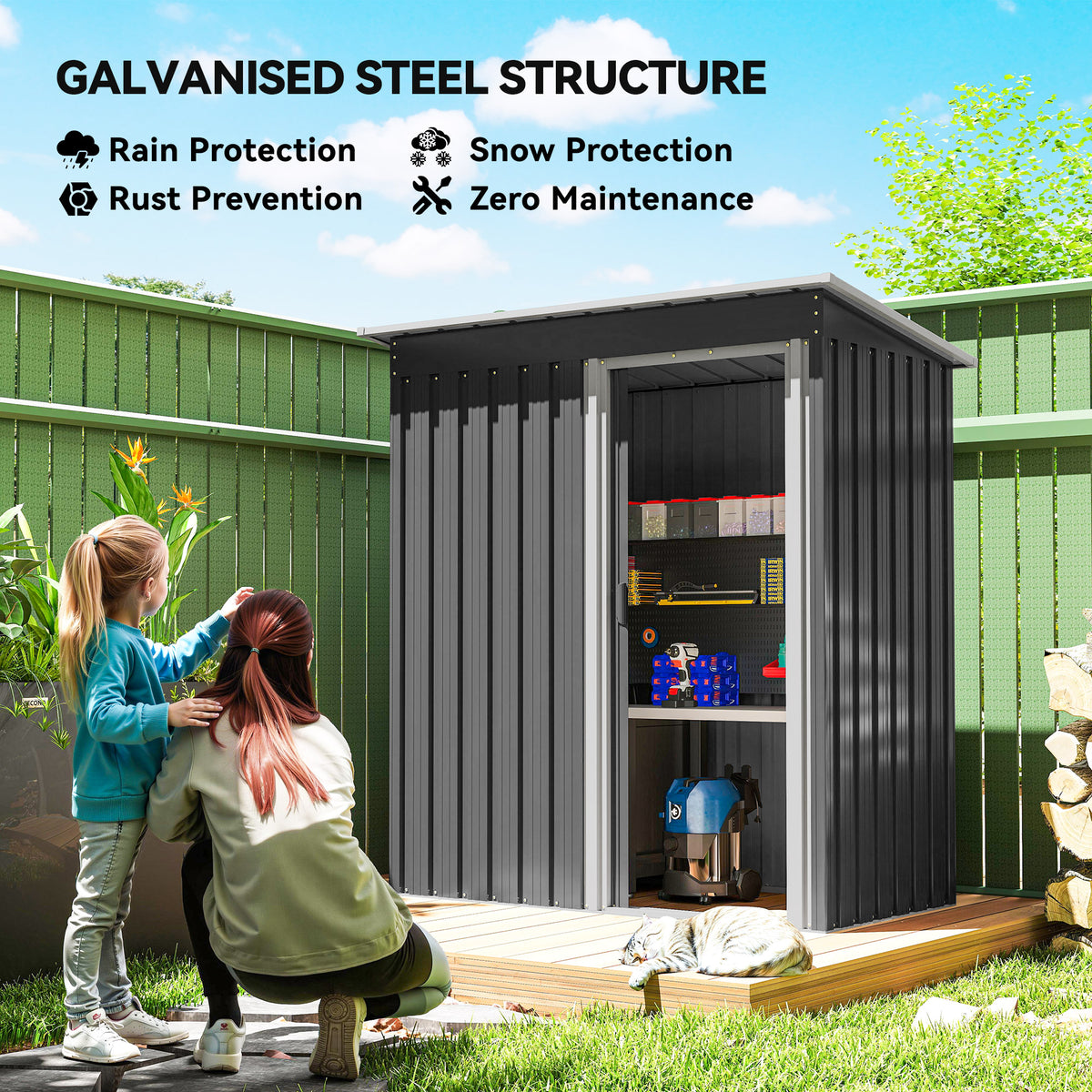 5' x 3' Outdoor Steel Storage Shed - Black Sliding Door-Patio & Garden > Lawn & Garden > Sheds-DECOROLALA