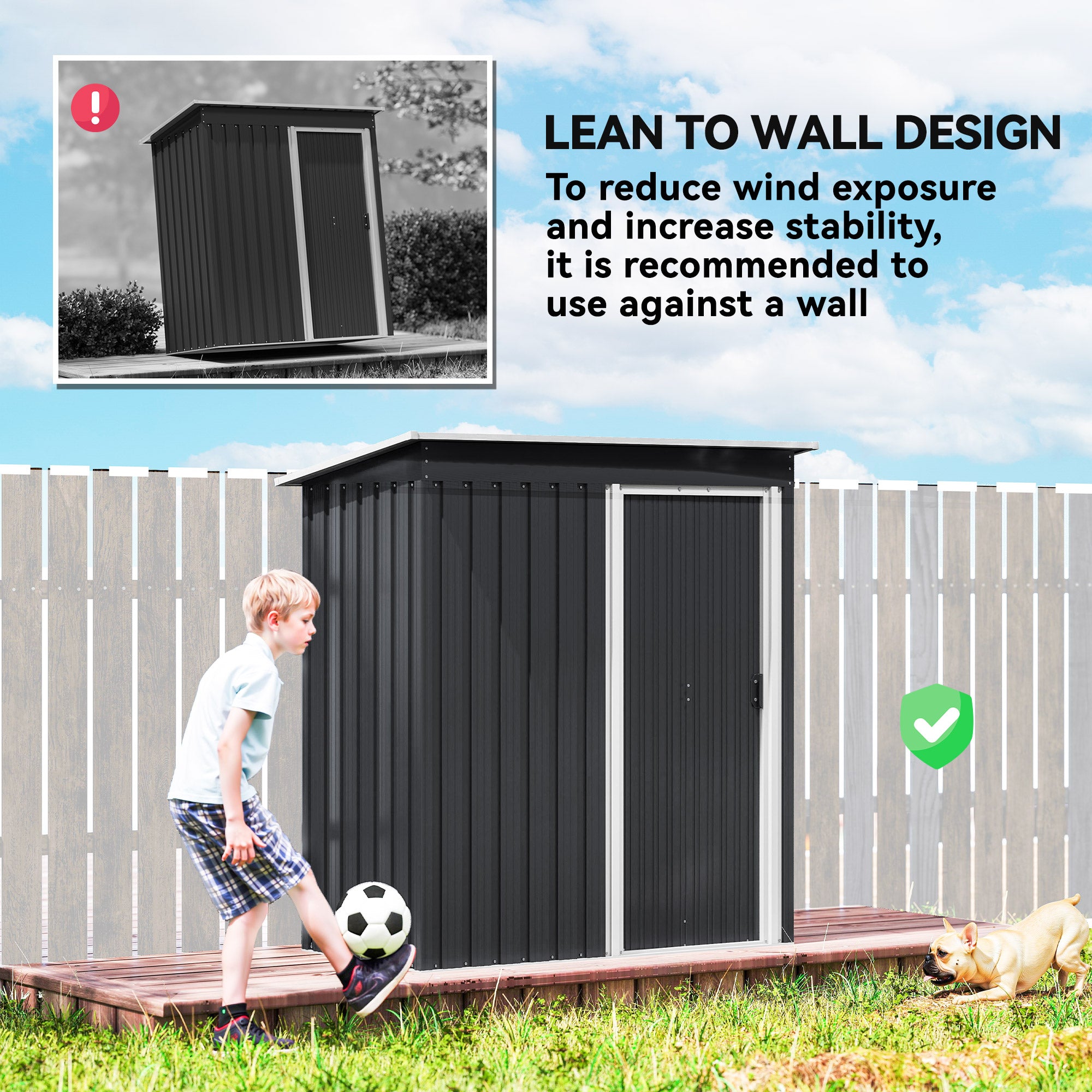5' x 3' Outdoor Steel Storage Shed - Black Sliding Door-Patio & Garden > Lawn & Garden > Sheds-DECOROLALA