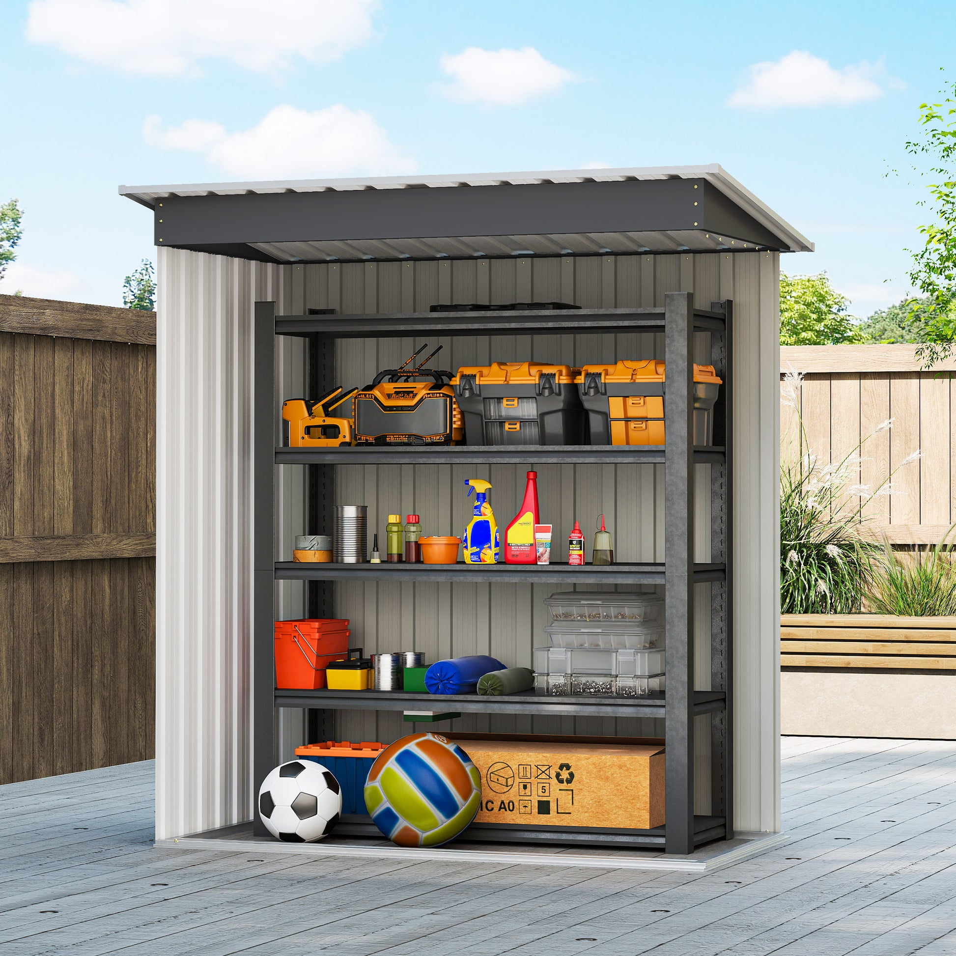 5' x 3' Outdoor Steel Storage Shed - Black Sliding Door-Patio & Garden > Lawn & Garden > Sheds-DECOROLALA
