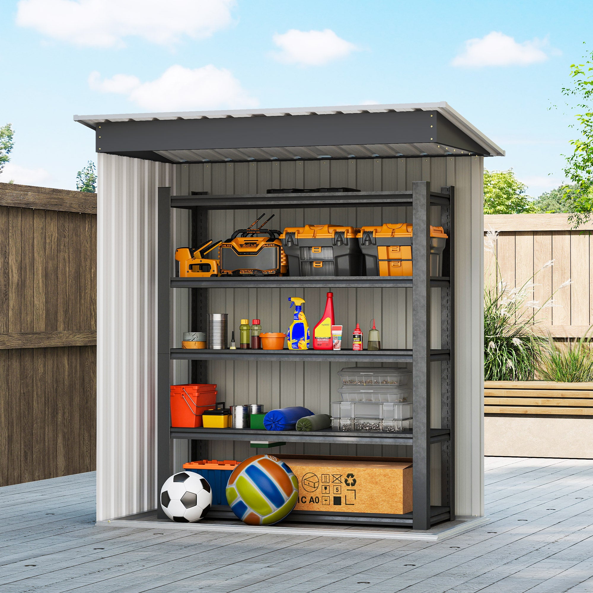 5' x 3' Outdoor Steel Storage Shed - Black Sliding Door-Patio & Garden > Lawn & Garden > Sheds-DECOROLALA