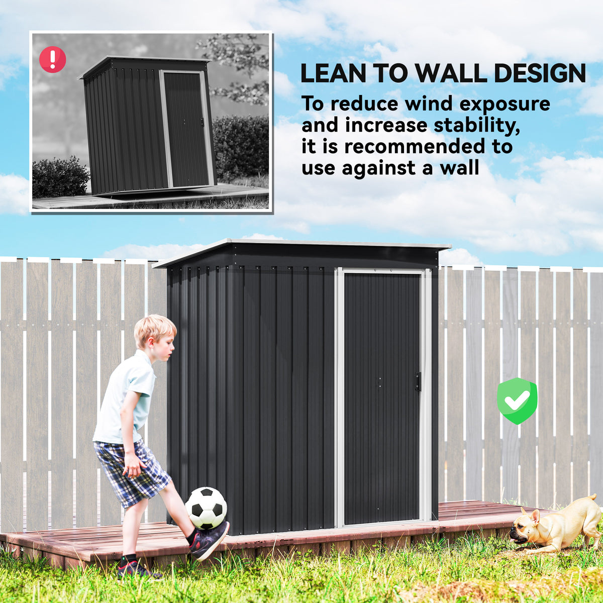 5' x 3' Outdoor Steel Storage Shed - Black Sliding Door-Patio & Garden > Lawn & Garden > Sheds-DECOROLALA