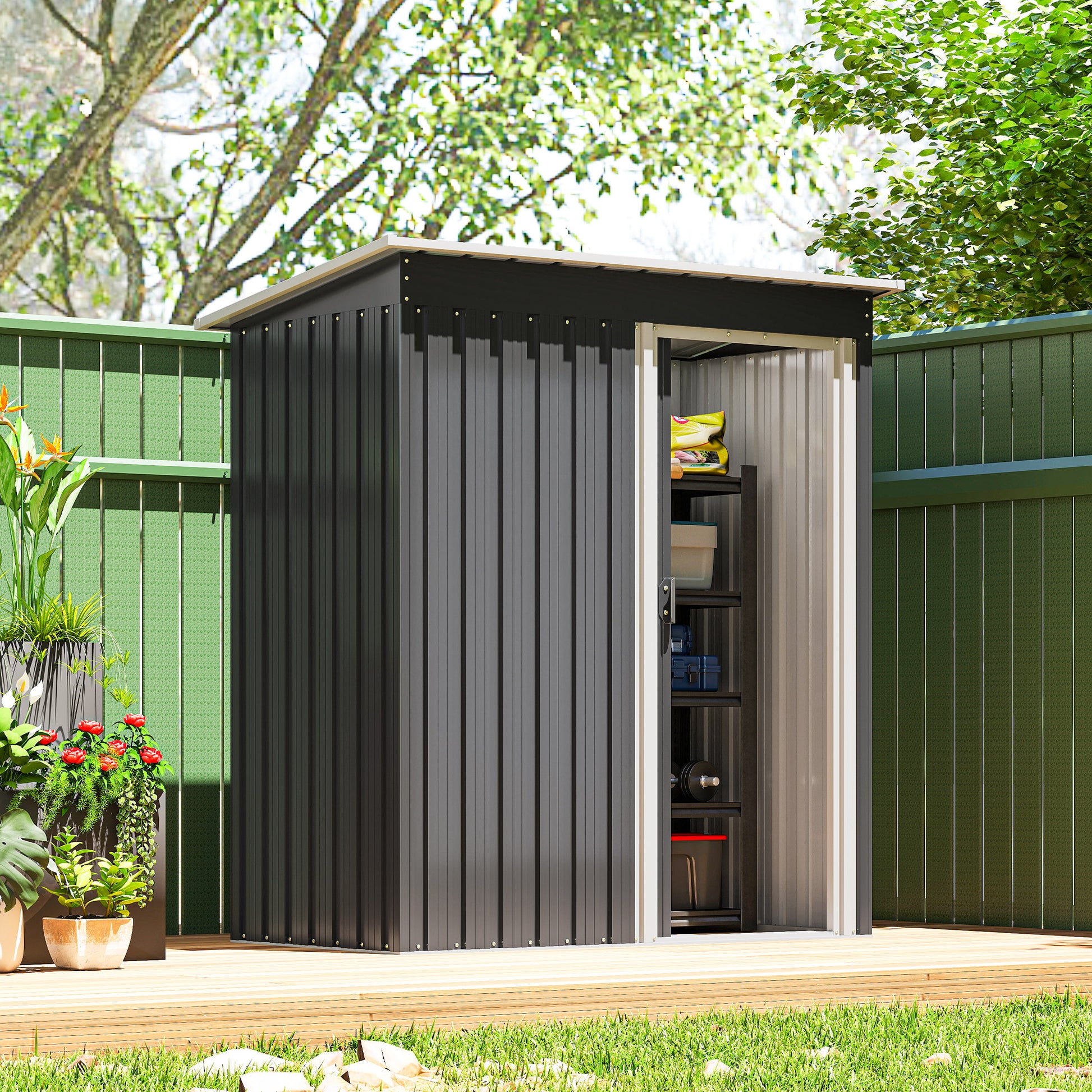 5' x 3' Outdoor Steel Storage Shed - Black Sliding Door-Patio & Garden > Lawn & Garden > Sheds-DECOROLALA