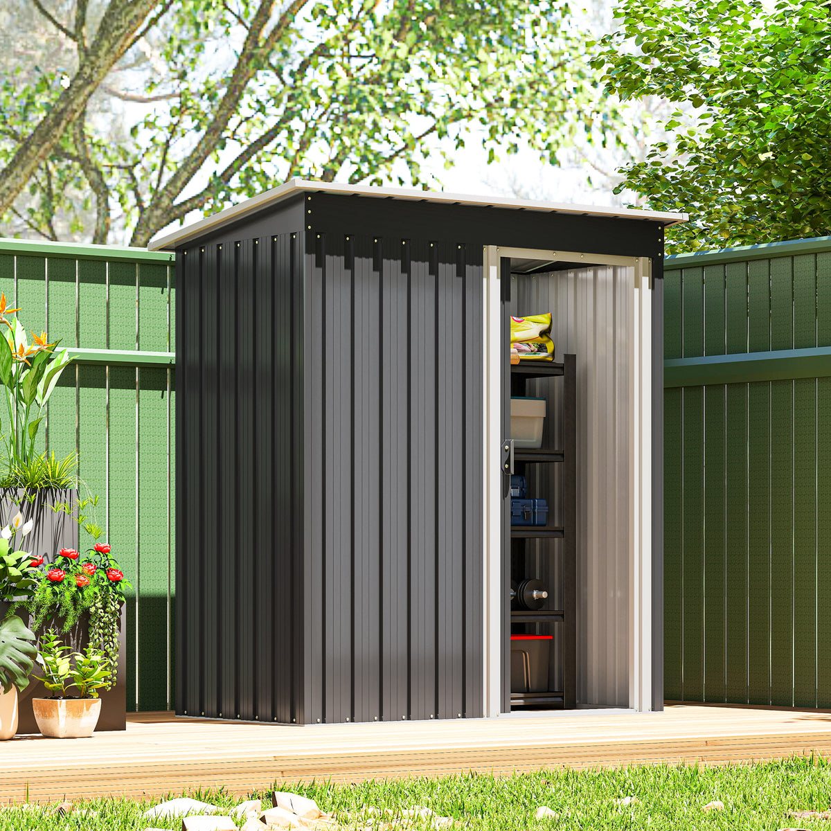 5' x 3' Outdoor Steel Storage Shed - Black Sliding Door-Patio & Garden > Lawn & Garden > Sheds-DECOROLALA