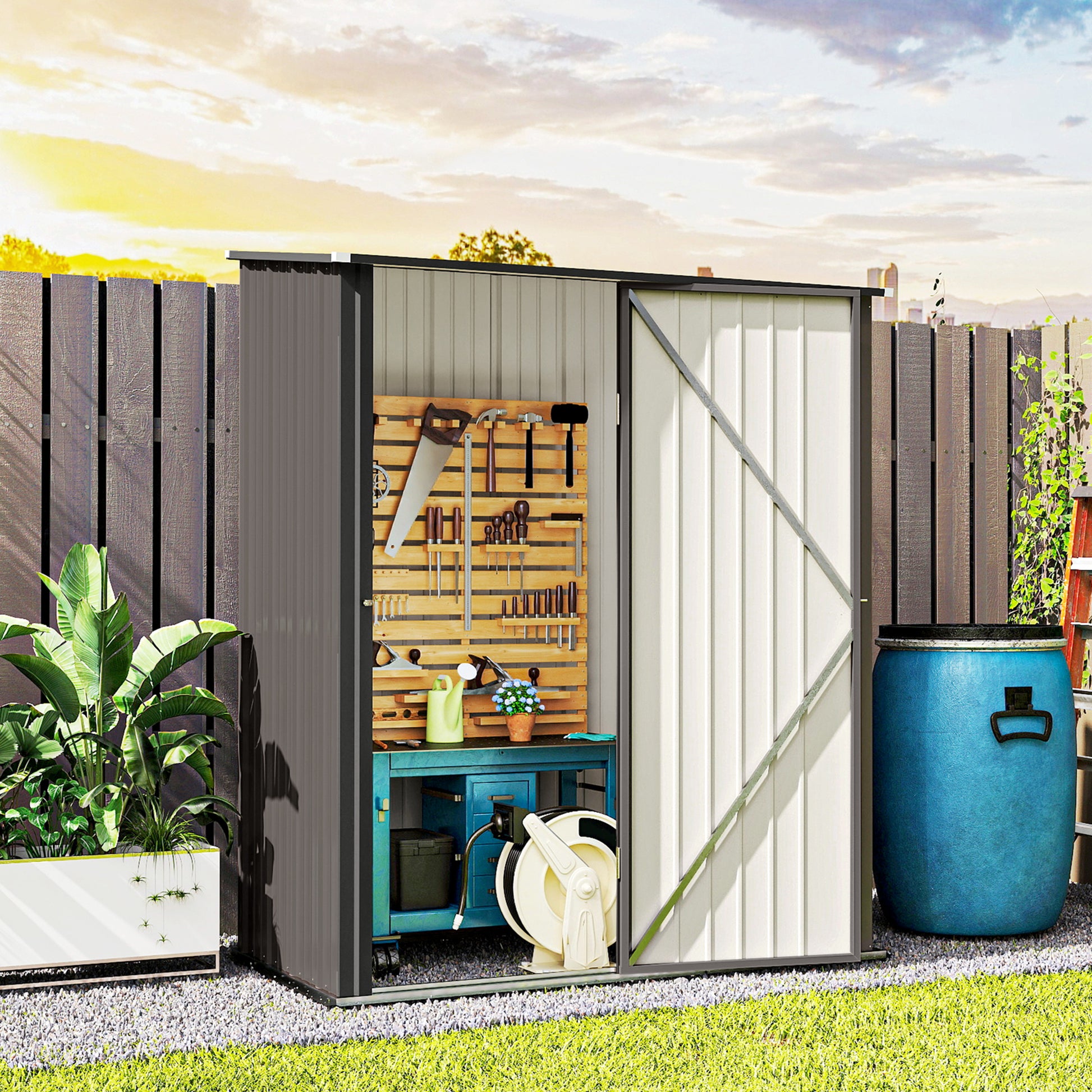5' x 3' Outdoor Steel Storage Shed - Light Grey-Patio & Garden > Lawn & Garden > Sheds-DECOROLALA