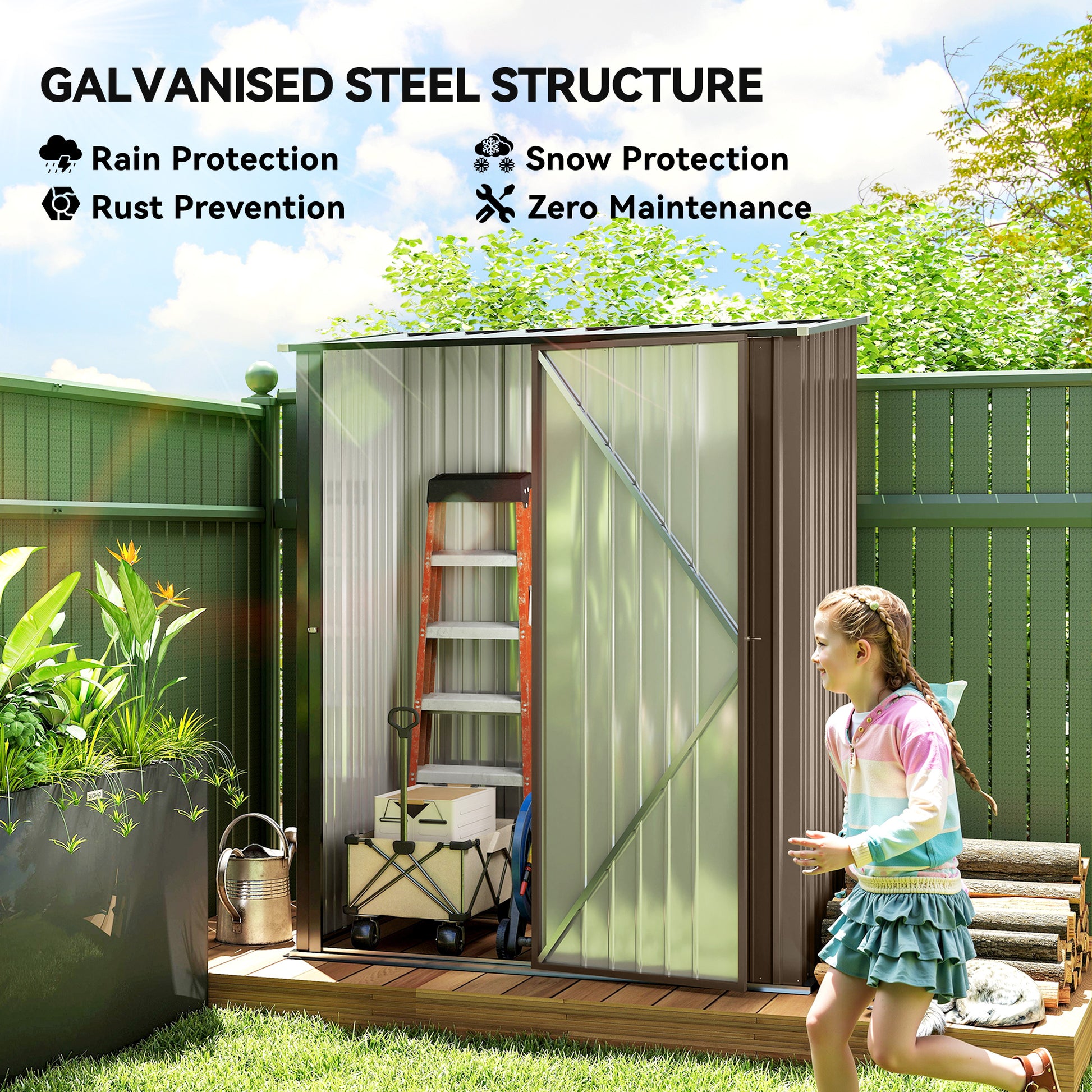 5' x 3' Outdoor Steel Storage Shed - Lockable Brown-Patio & Garden > Lawn & Garden > Sheds-DECOROLALA