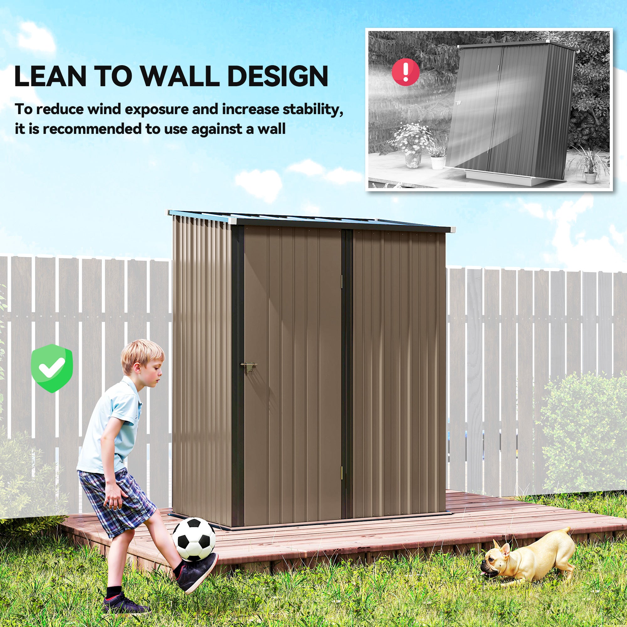 5' x 3' Outdoor Steel Storage Shed - Lockable Brown-Patio & Garden > Lawn & Garden > Sheds-DECOROLALA