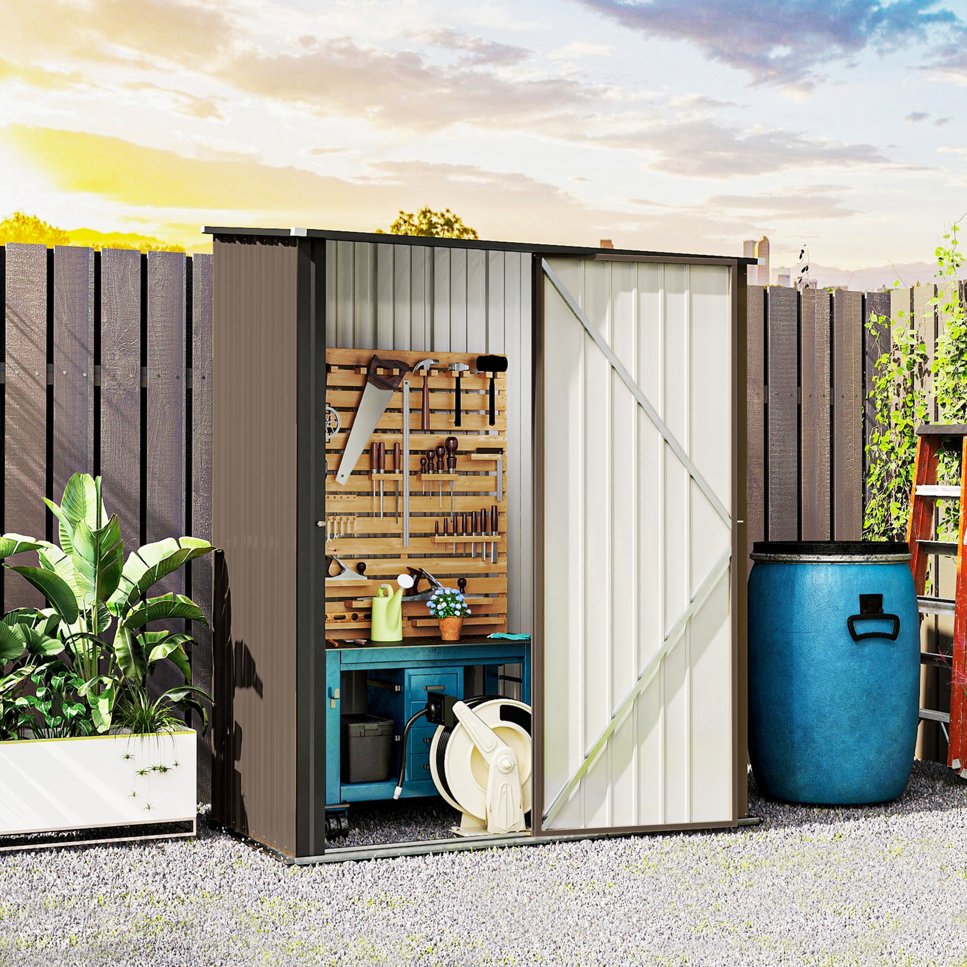 5' x 3' Outdoor Steel Storage Shed - Lockable Brown-Patio & Garden > Lawn & Garden > Sheds-DECOROLALA