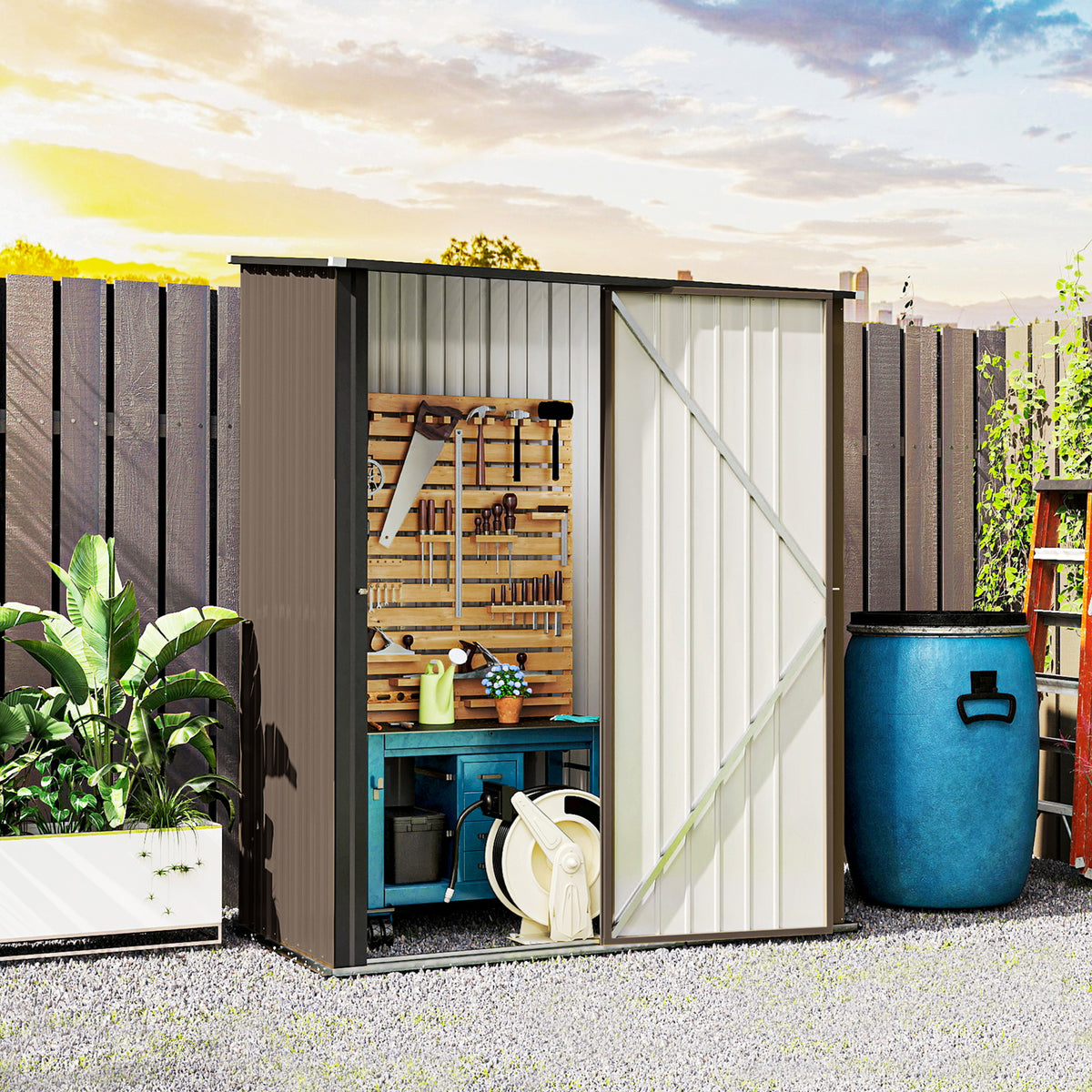 5' x 3' Outdoor Steel Storage Shed - Lockable Brown-Patio & Garden > Lawn & Garden > Sheds-DECOROLALA