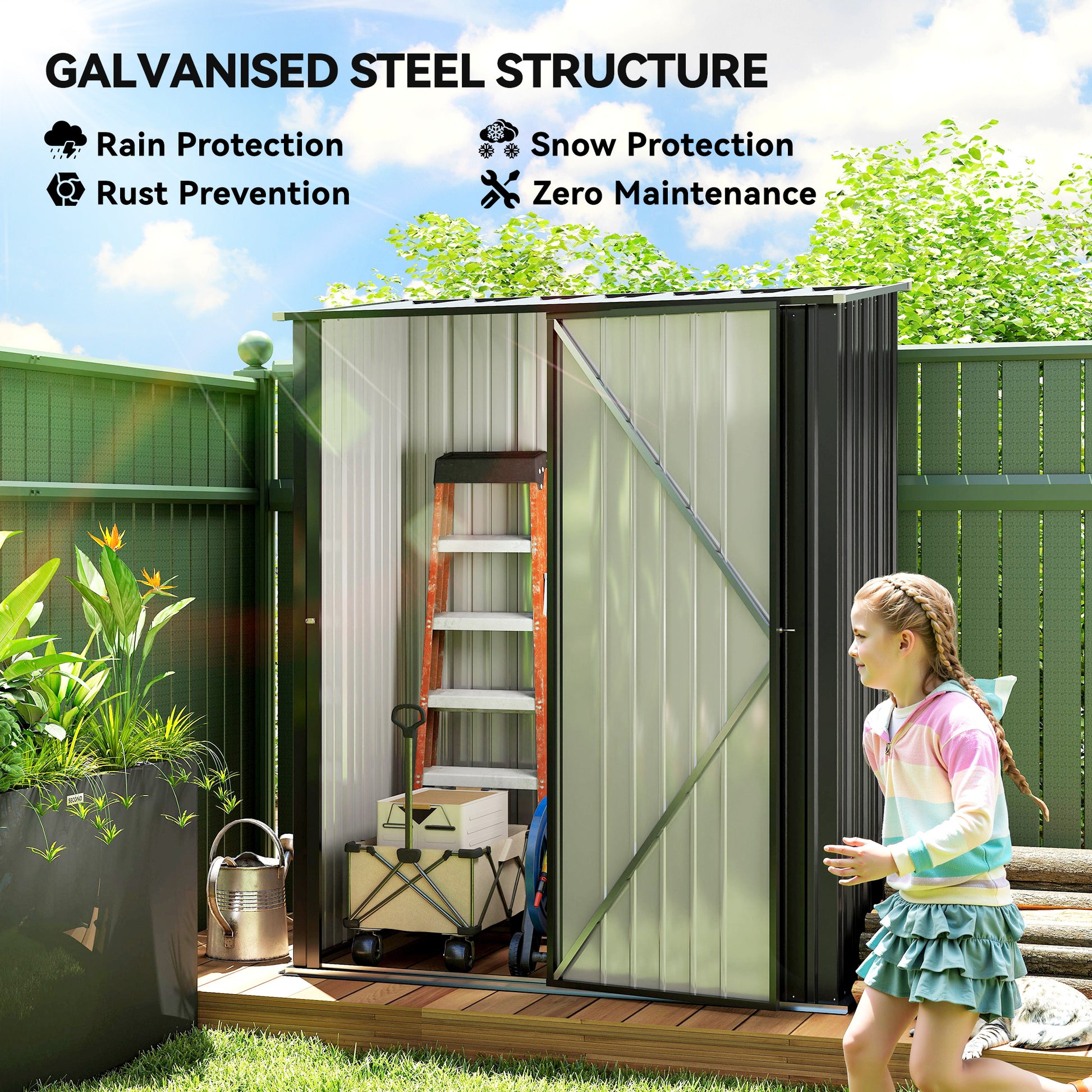 5' x 3' Outdoor Storage Shed - Black Galvanized Steel-Patio & Garden > Lawn & Garden > Sheds-DECOROLALA