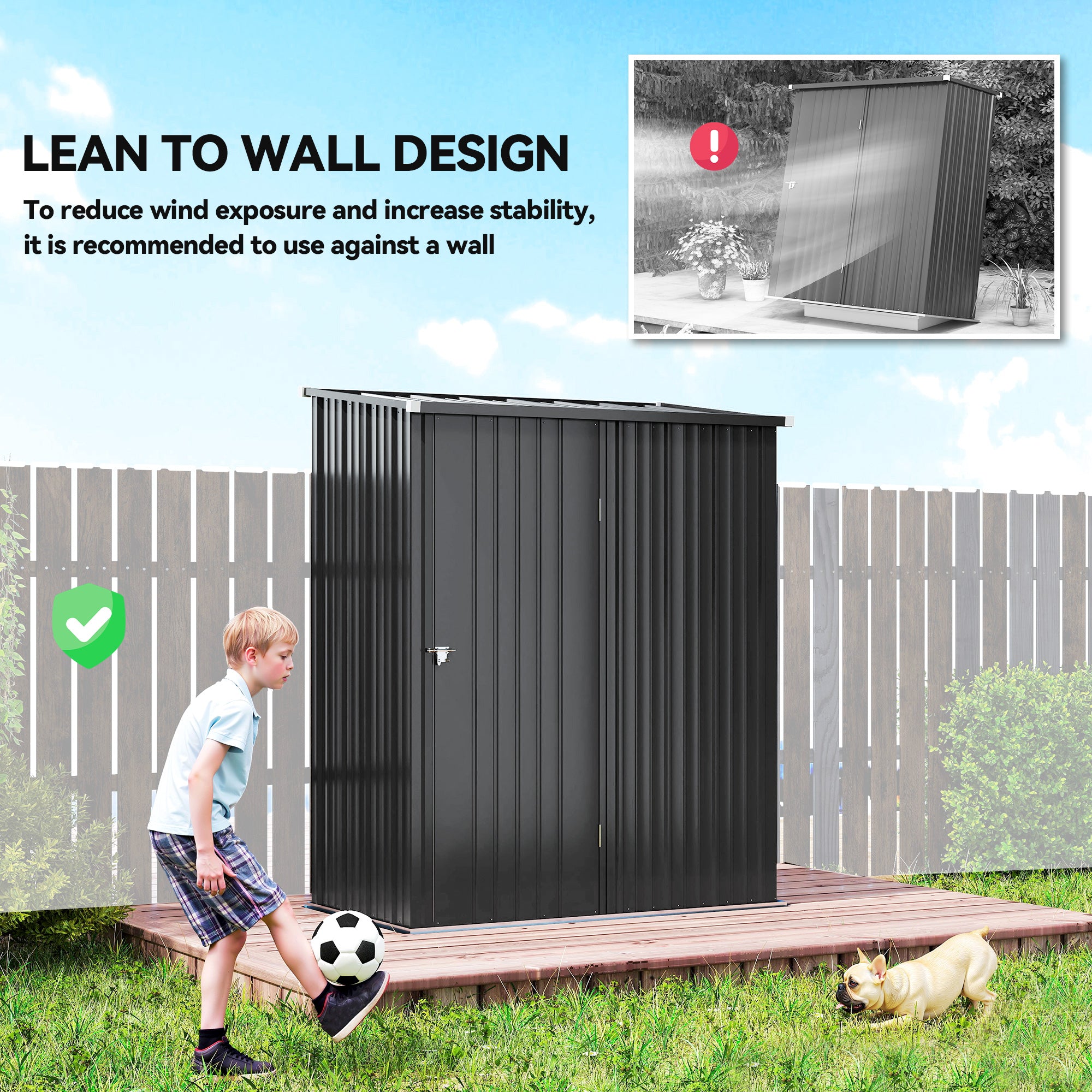 5' x 3' Outdoor Storage Shed - Black Galvanized Steel-Patio & Garden > Lawn & Garden > Sheds-DECOROLALA