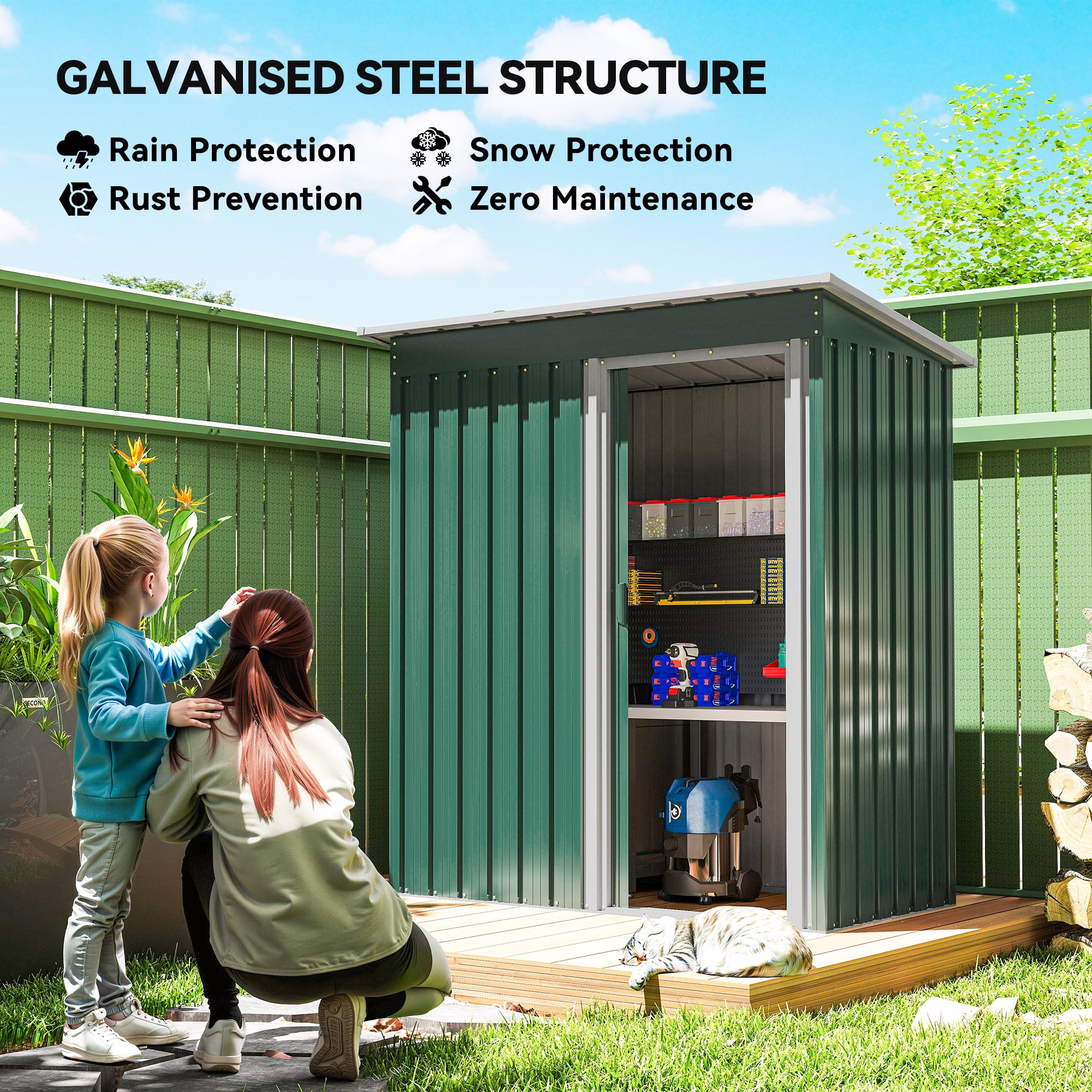 5' x 3' Outdoor Storage Shed - Green Steel Garden Tool Shed-Patio & Garden > Lawn & Garden > Sheds-DECOROLALA