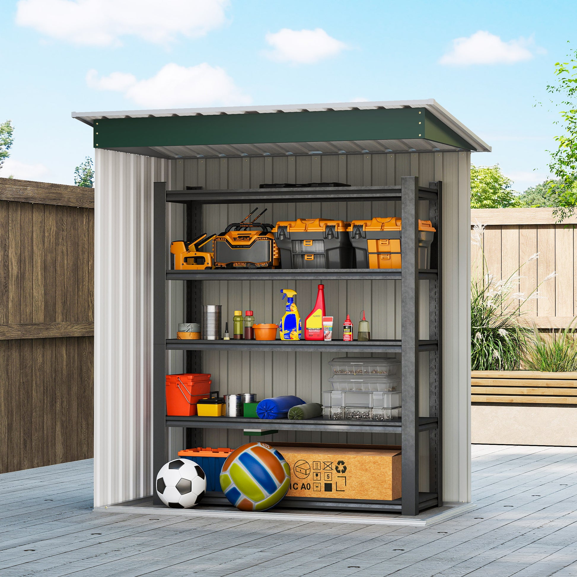 5' x 3' Outdoor Storage Shed - Green Steel Garden Tool Shed-Patio & Garden > Lawn & Garden > Sheds-DECOROLALA