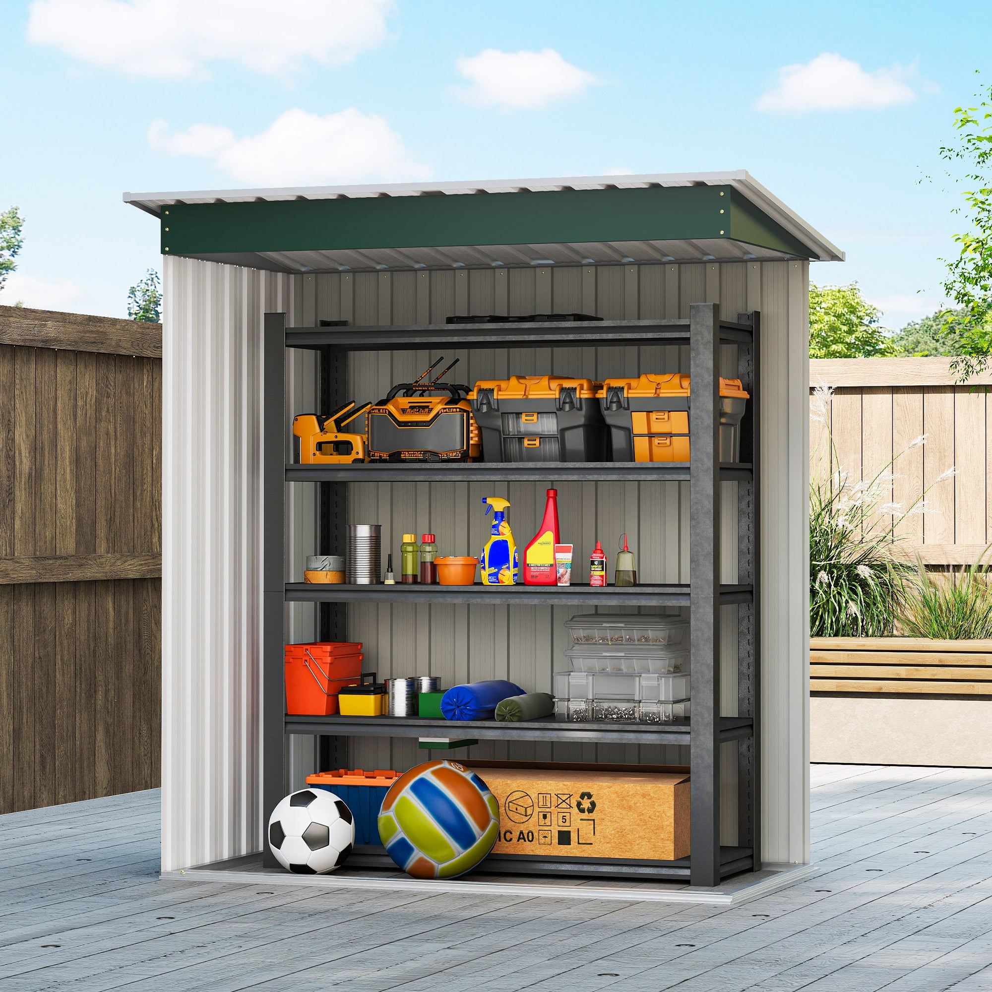5' x 3' Outdoor Storage Shed - Green Steel Garden Tool Shed-Patio & Garden > Lawn & Garden > Sheds-DECOROLALA
