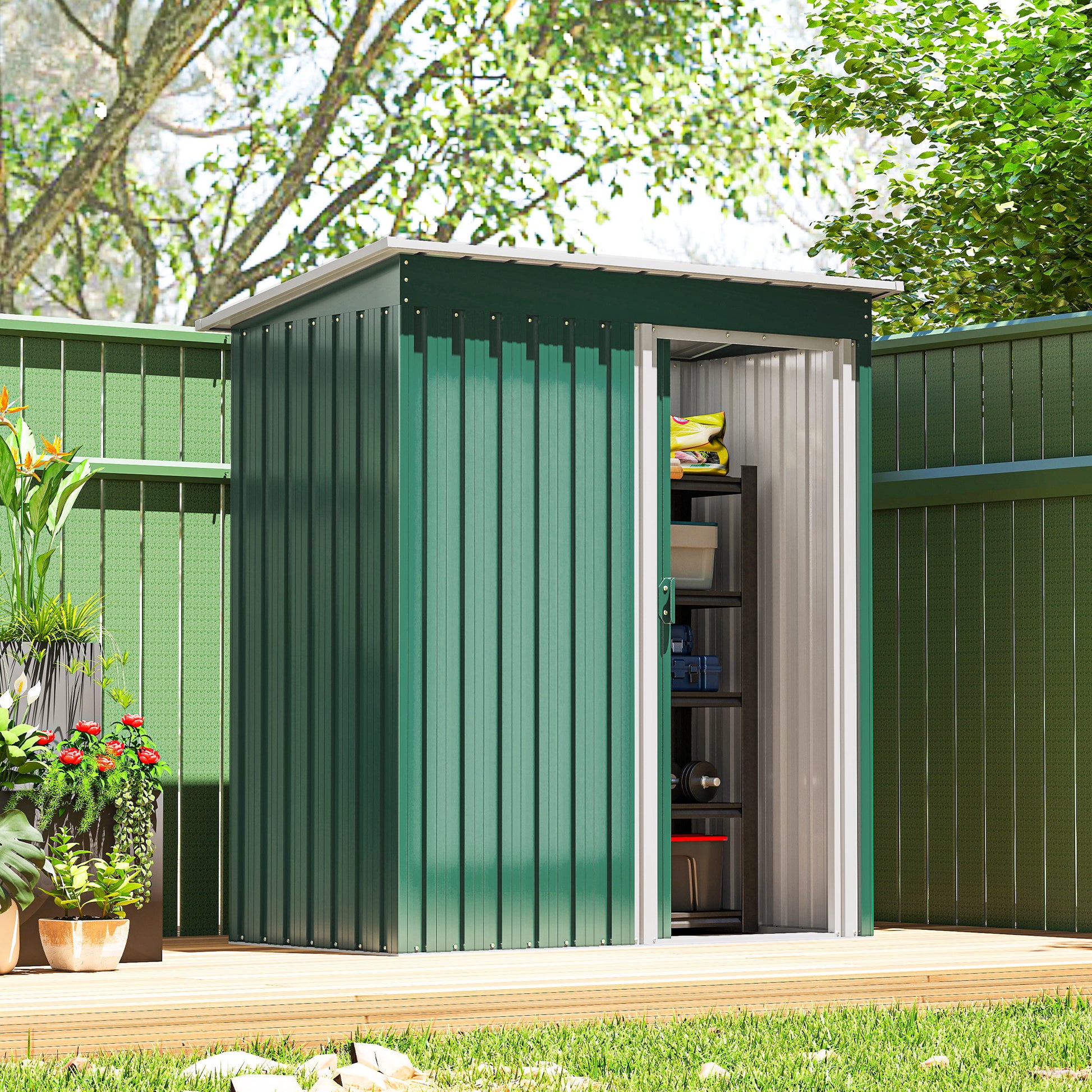 5' x 3' Outdoor Storage Shed - Green Steel Garden Tool Shed-Patio & Garden > Lawn & Garden > Sheds-DECOROLALA