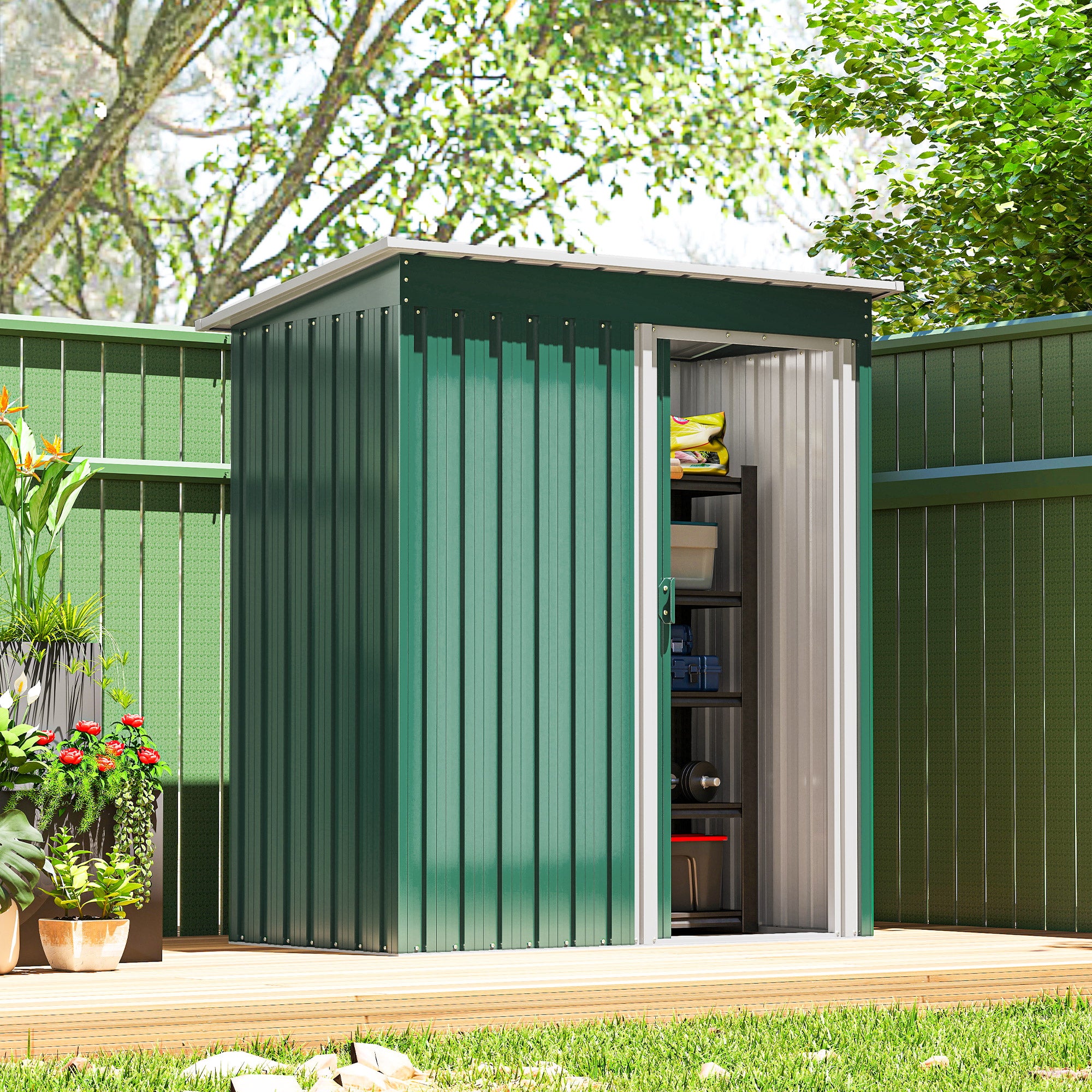 5' x 3' Outdoor Storage Shed - Green Steel Garden Tool Shed-Patio & Garden > Lawn & Garden > Sheds-DECOROLALA