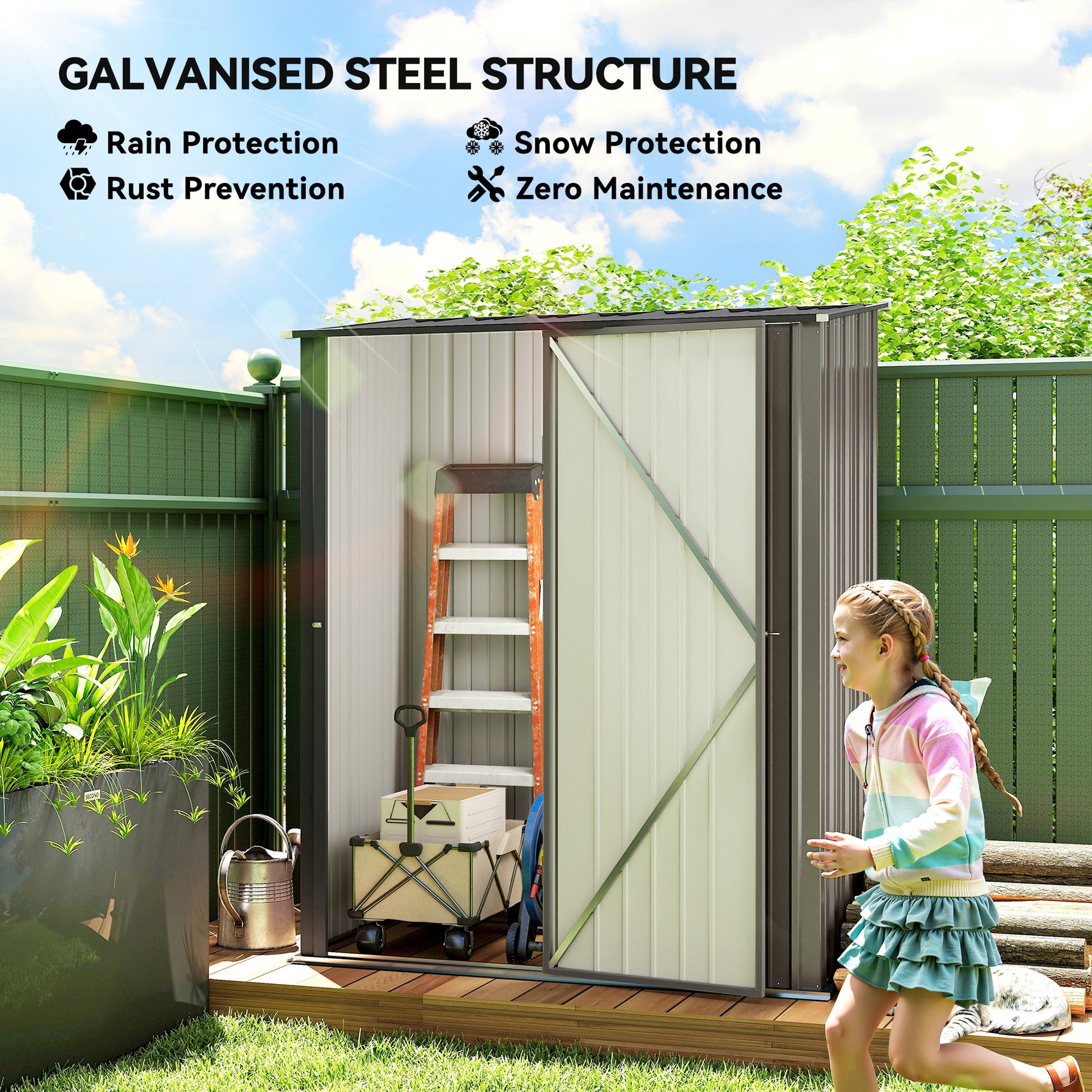 5' x 3' Outdoor Storage Shed - Grey Galvanized Steel-Patio & Garden > Lawn & Garden > Sheds-DECOROLALA