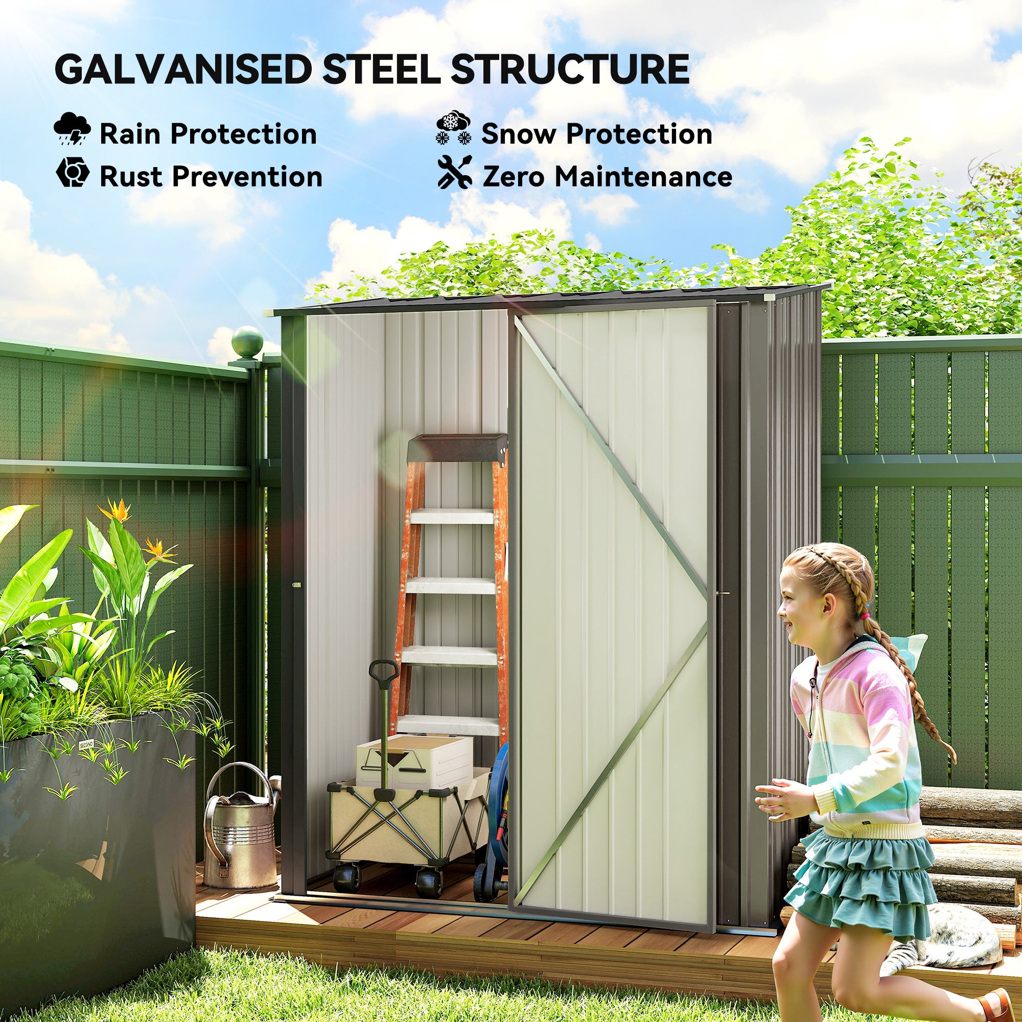 5' x 3' Outdoor Storage Shed - Grey Galvanized Steel-Patio & Garden > Lawn & Garden > Sheds-DECOROLALA
